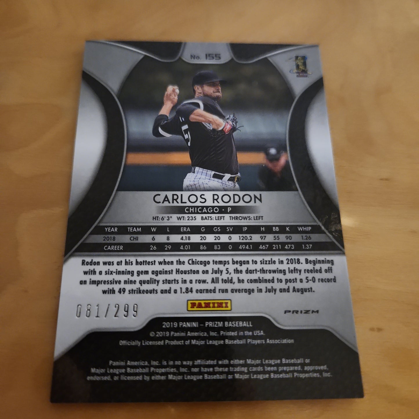 Panini Baseball Prizm Refractor Red Carlos Rodon 81/299 #155