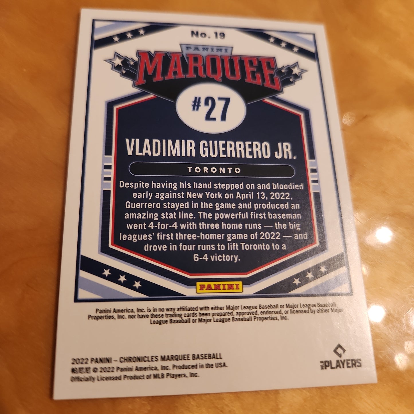 Panini Marquee Baseball Red Holo Vladimir Guerrero Jr. 109/199 #19