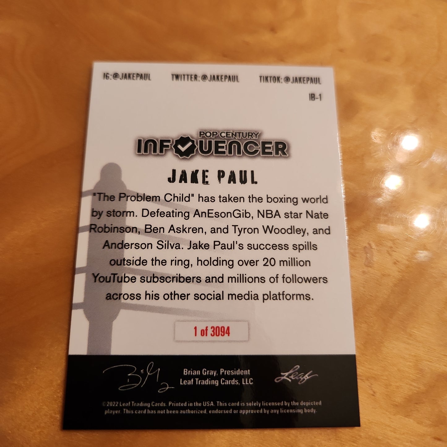 Leaf Pop Century Influncer Jake Paul 1/3094 #1B-1