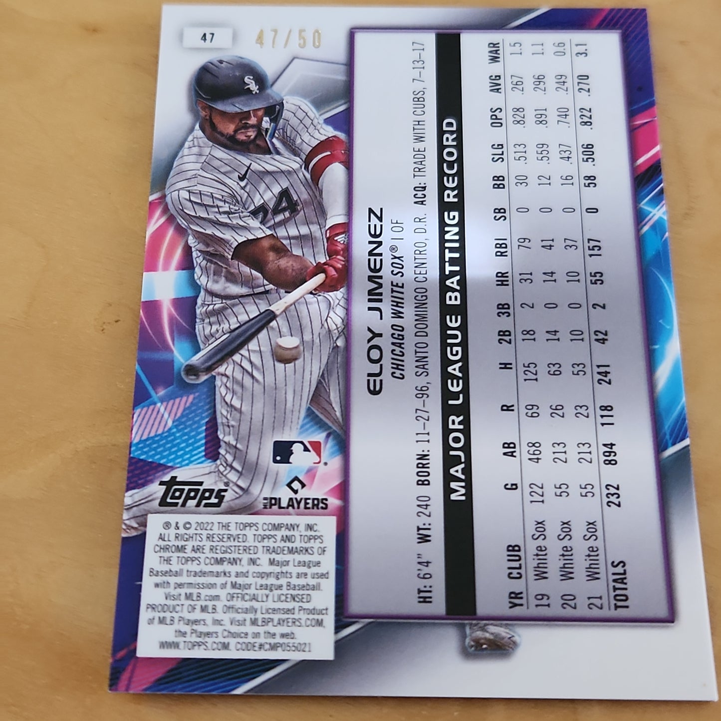 Topps Chrome Cosmic Yellow Lazer Eloy Jimenez 47/50 #47