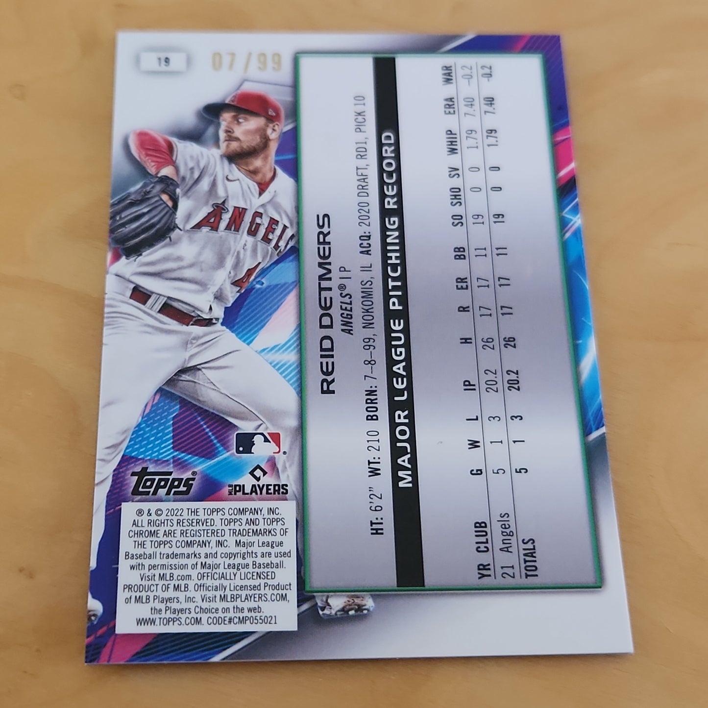 Topps Chrome Cosmic Blue Reid Detmers 07/99 #19