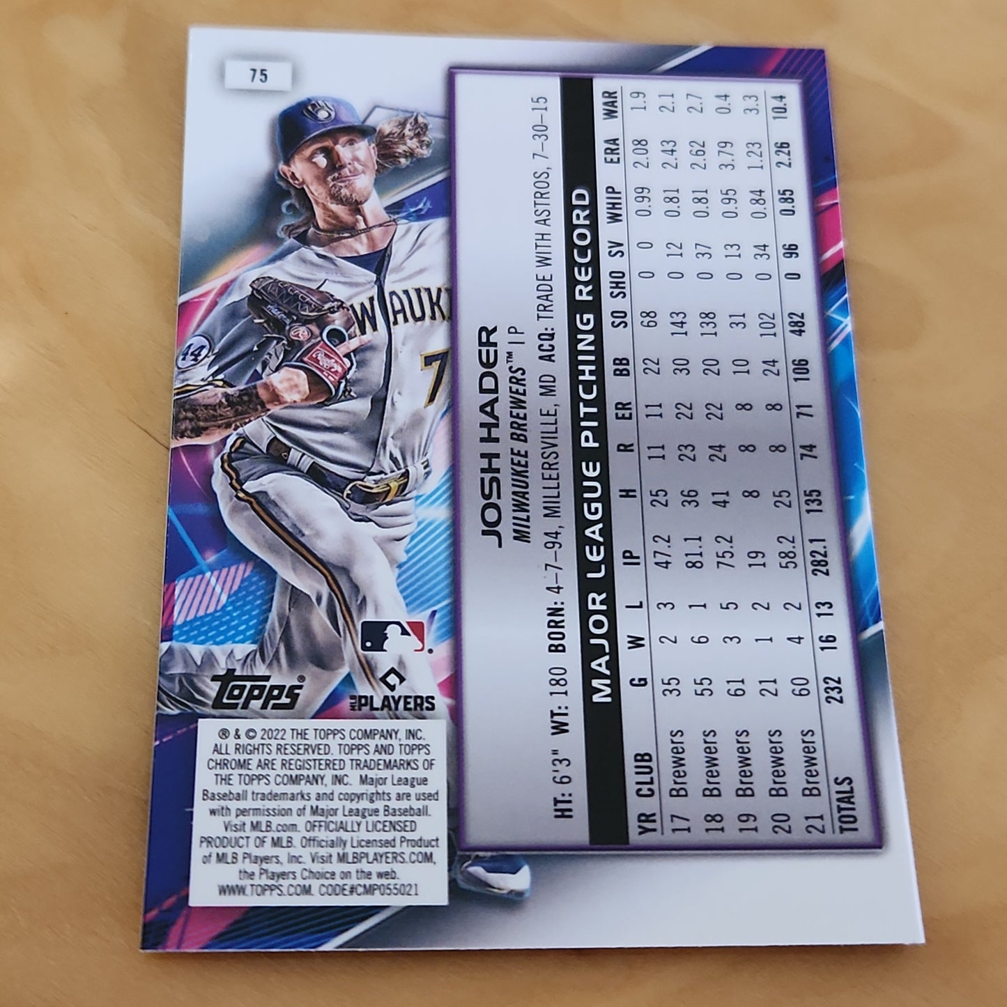 Topps Chrome Cosmic Josh Hader #75