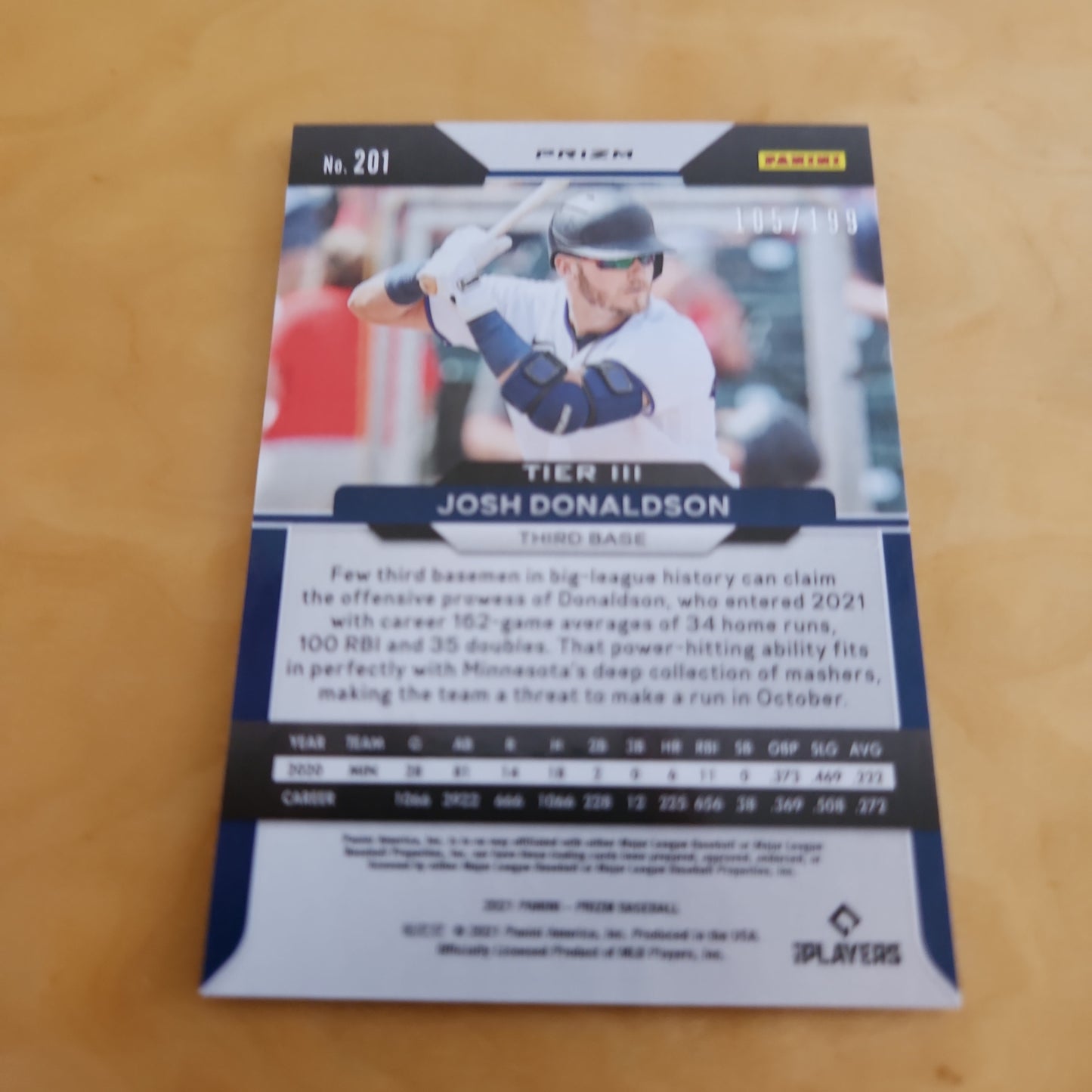 Panini Prizm Blue Disco Josh Donaldson 105/199 #201