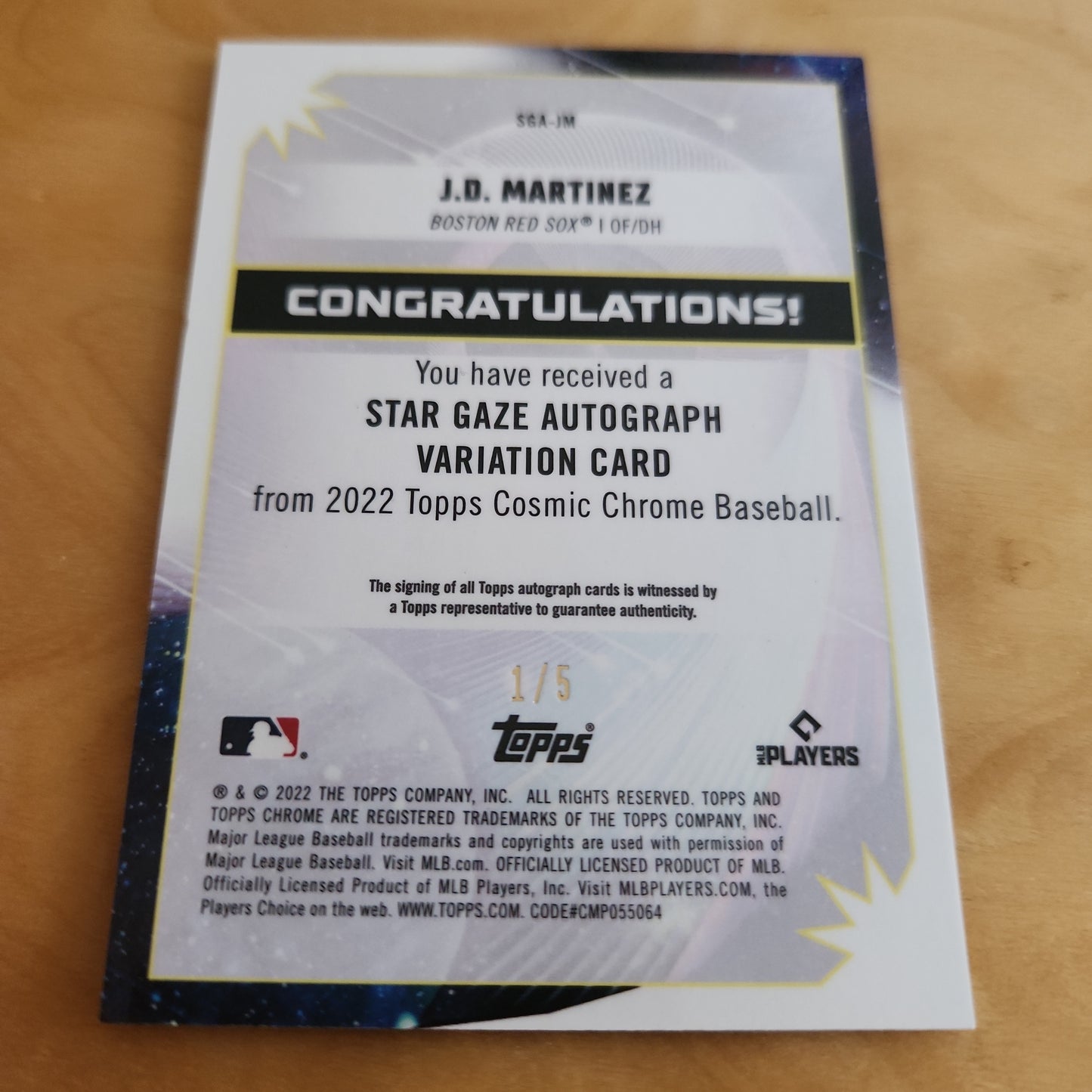 Topps Chrome Red J.D Martinez Auto 1/5 #SGA-JM
