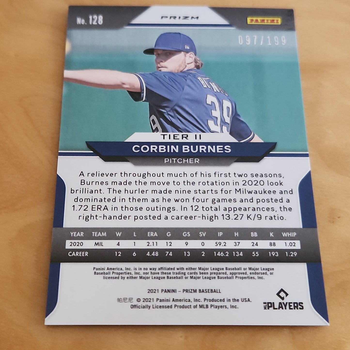 Panini Prizm Blue Disco Corbin Burnes 097/199 #128