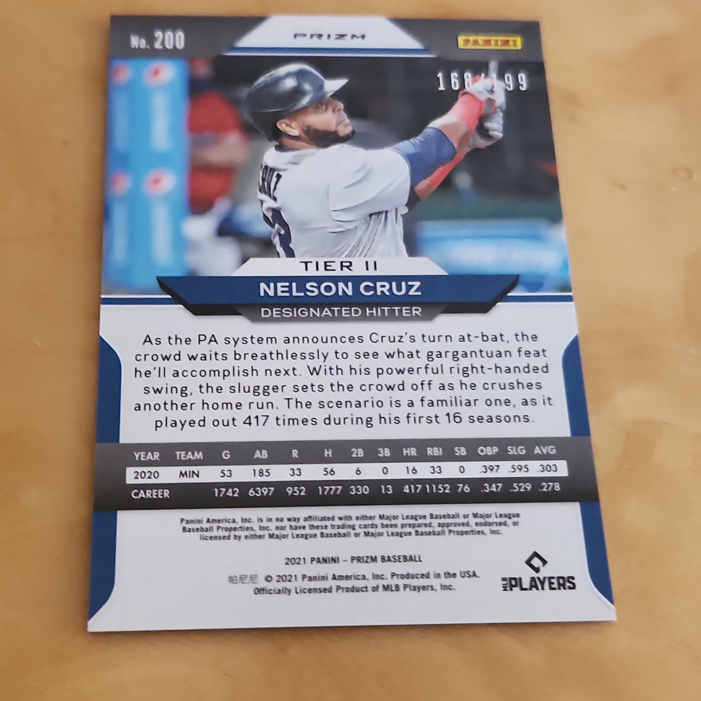 Panini Prizm Blue Disco Nelson Cruz 168/199 #200