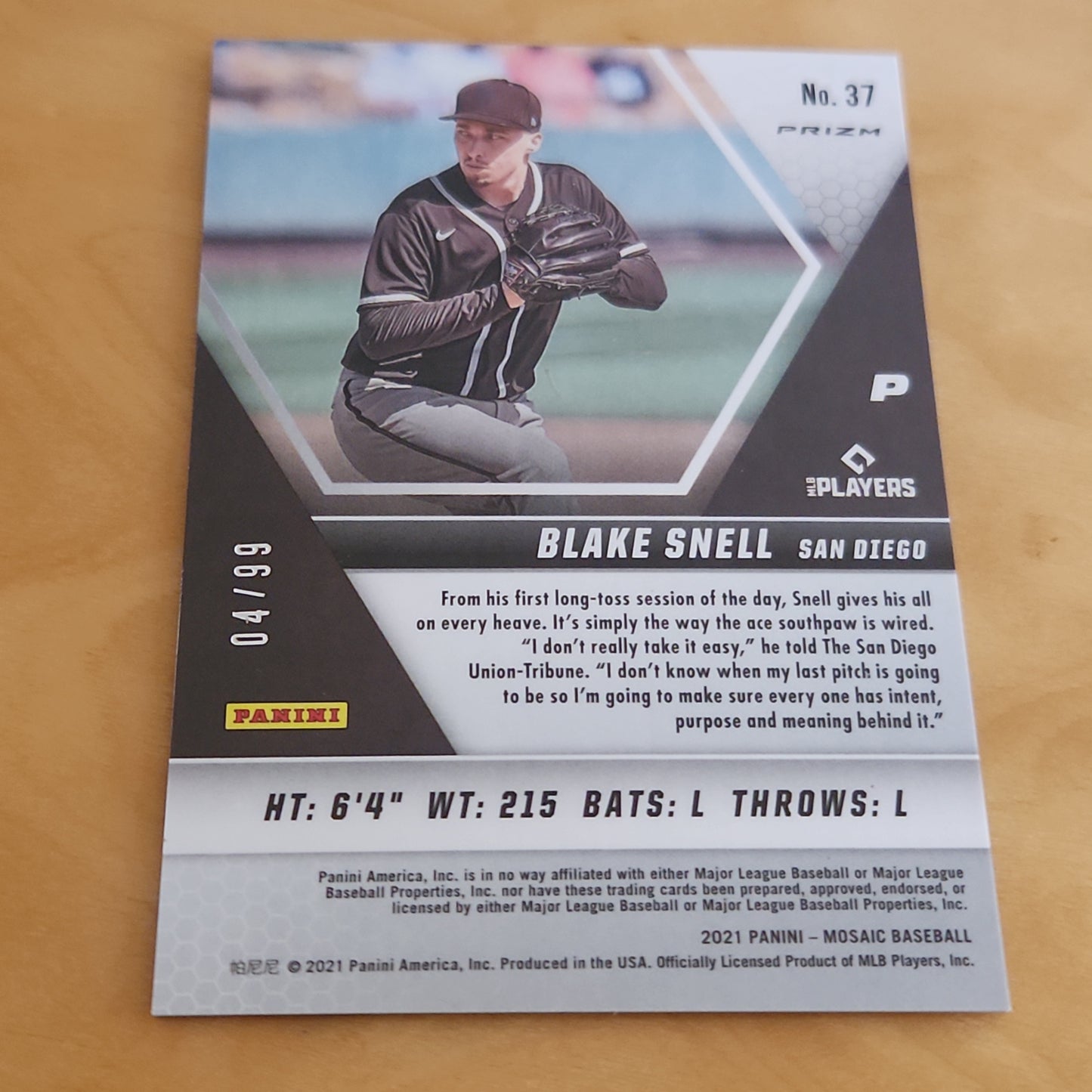 Panini Prizm Mosic Blue Blake Snell 04/99 #37