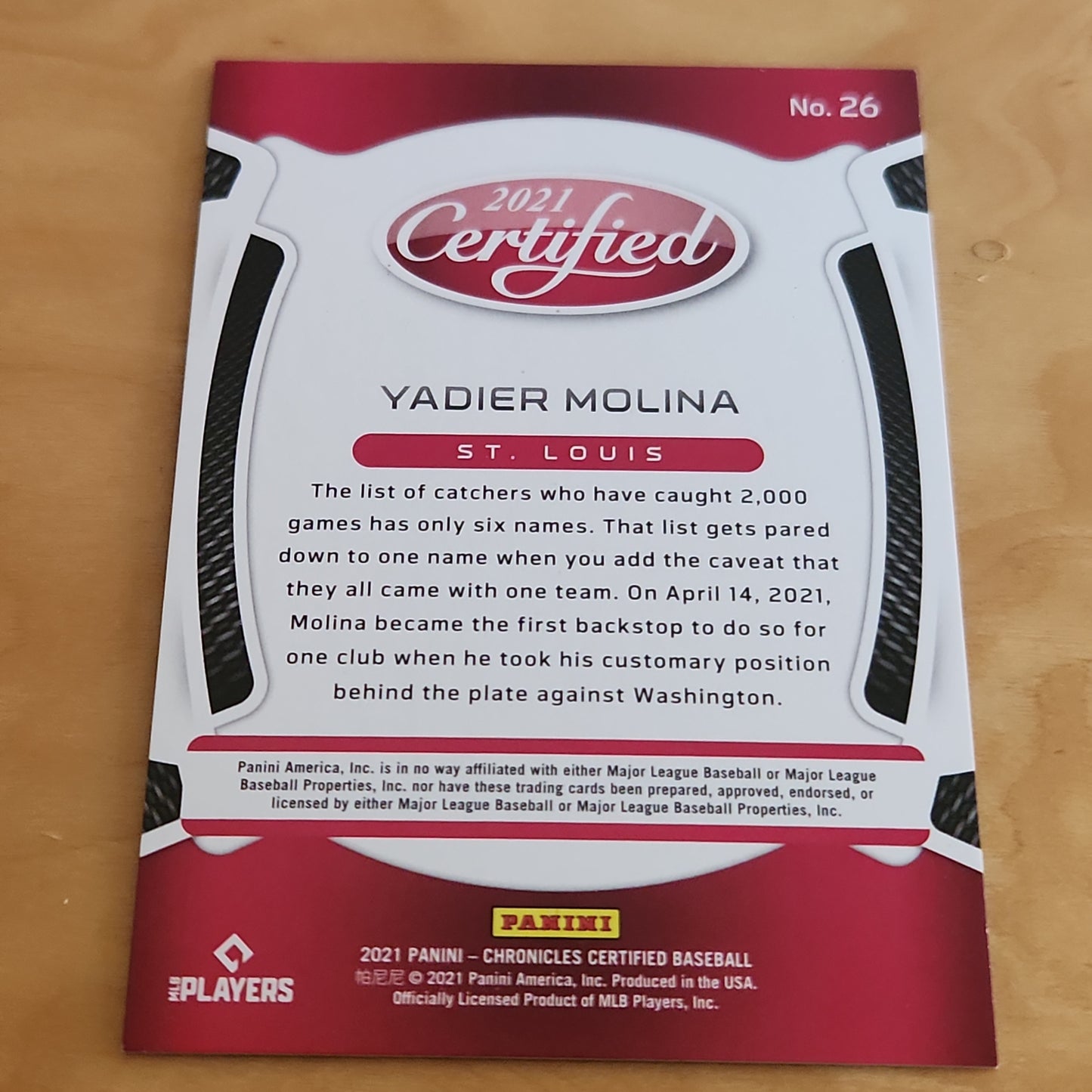 Panini Certified Red Yadier Molina 176/199 #26