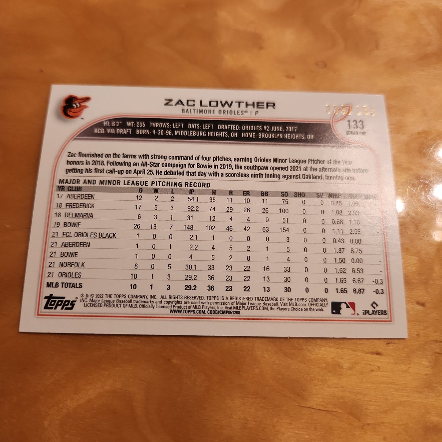 Topps Green 1st Edition Zac Lowther RC0 59/150 #133