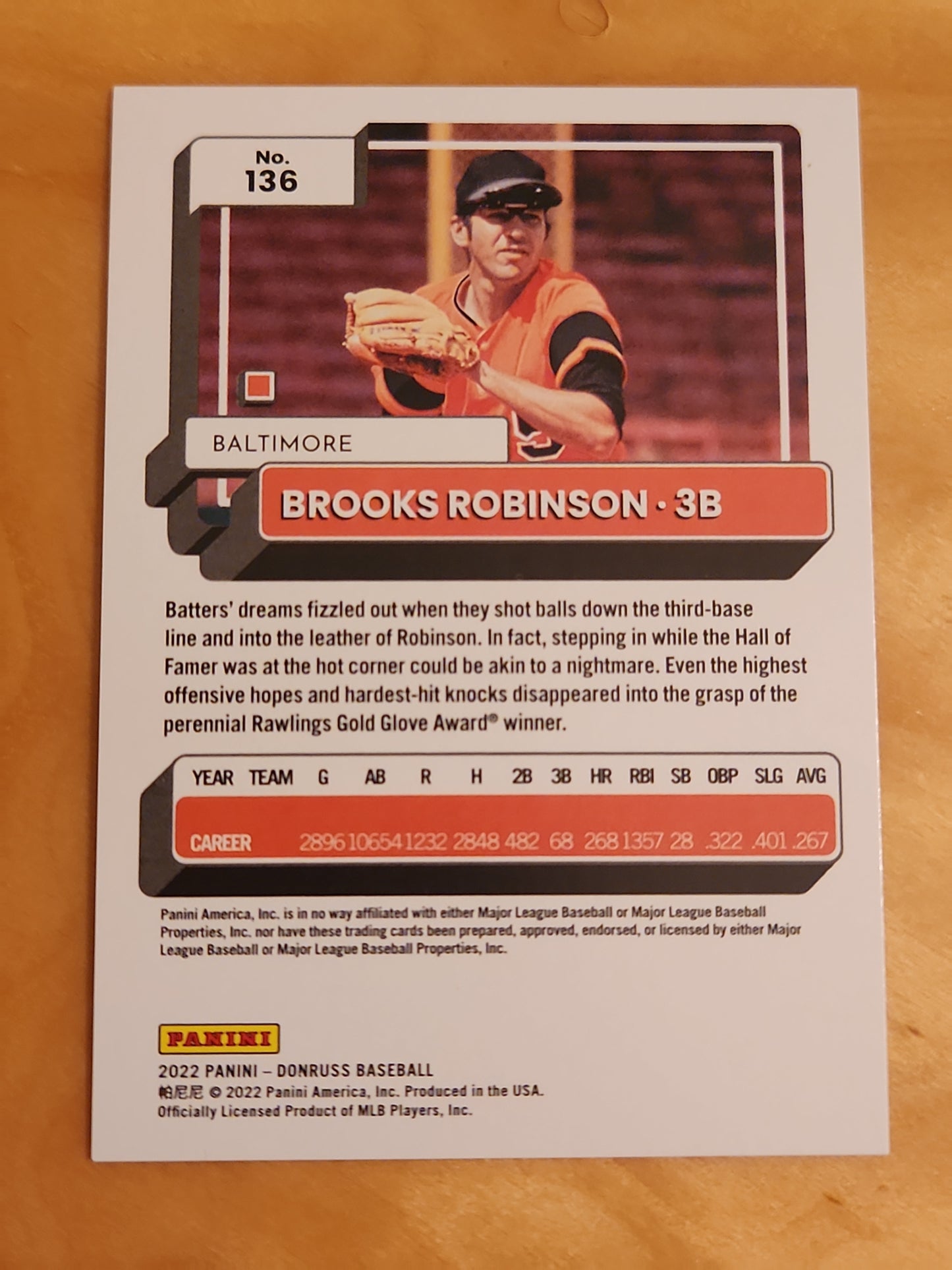 2022 Panini Donruss Baseball Brooks Robinson #136 Refractor 262/500