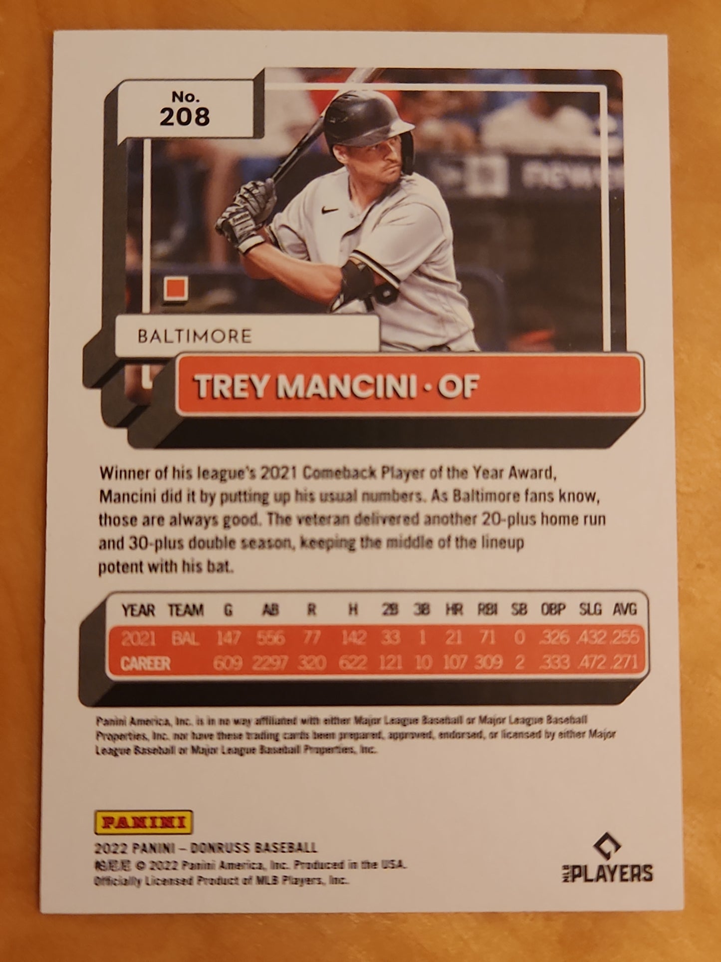 2022 Panini Donruss Baseball Trey Mancini #208 Orange Parellel 0225/2022