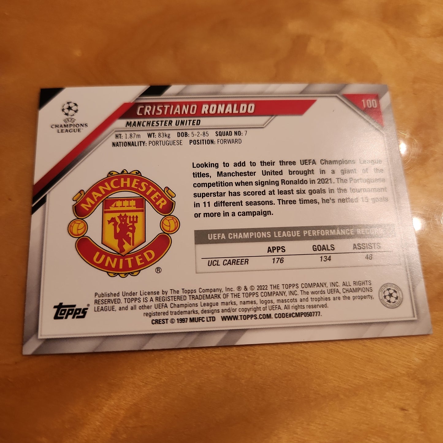 Topps Champions League Cristiano Ronaldo #100