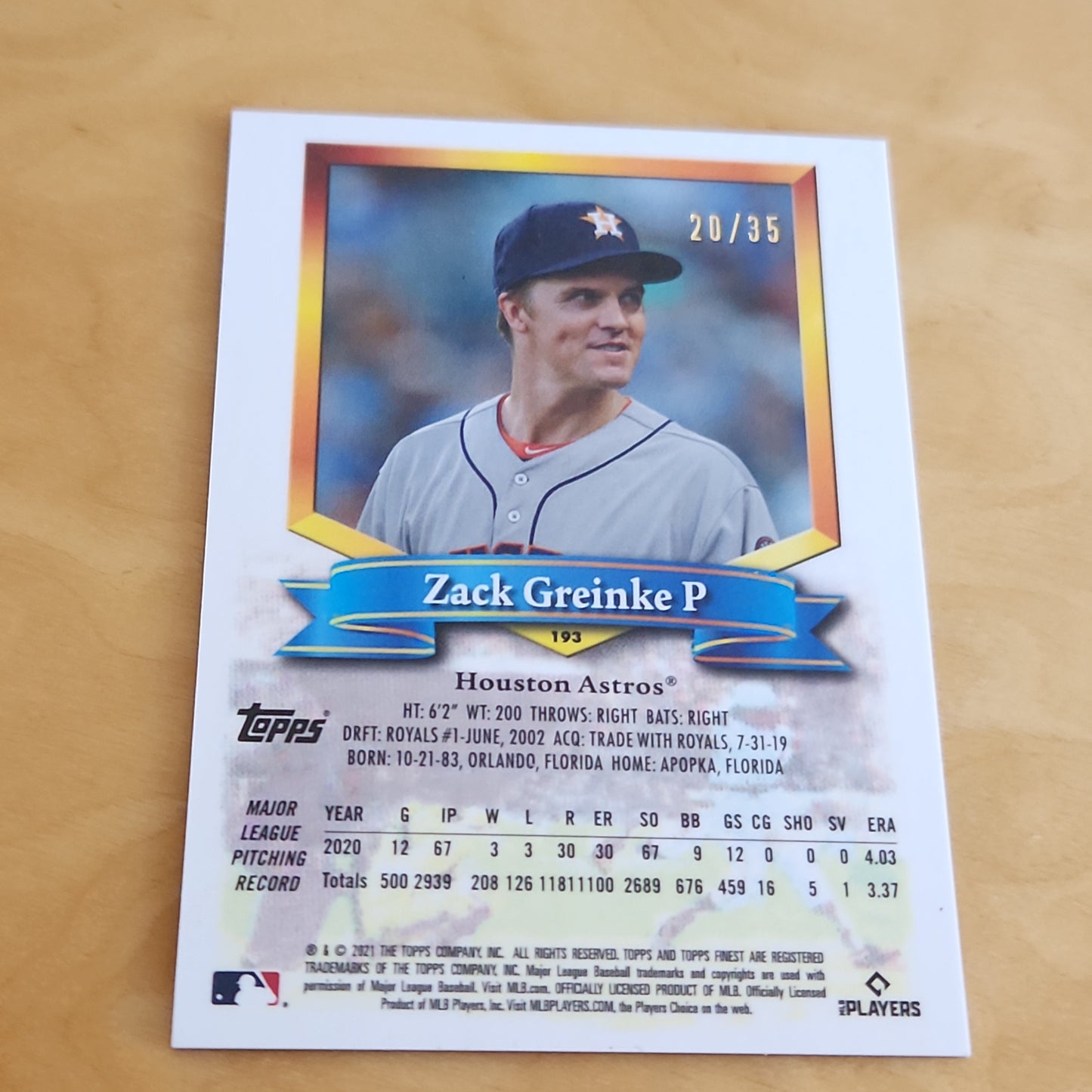 Topps Finest Zack Greinke 20/35 #193