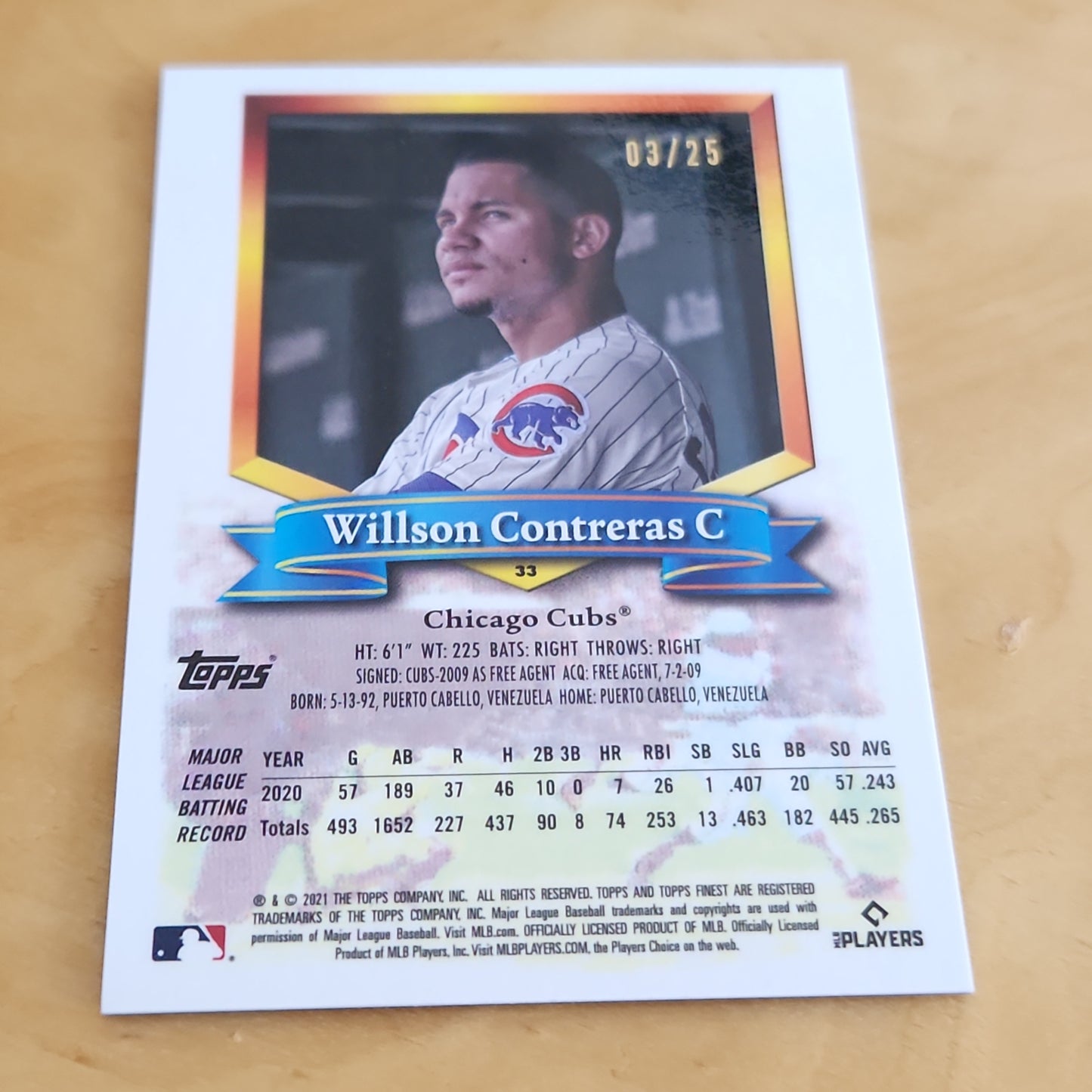 Topps Finest Black Wilson Contreras 03/25 #33