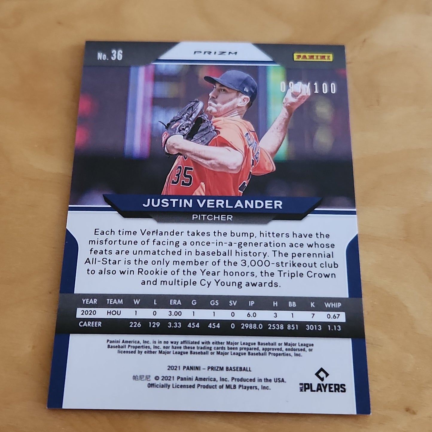 Panini Prizm Orange Justin Verlander 097/100 #36