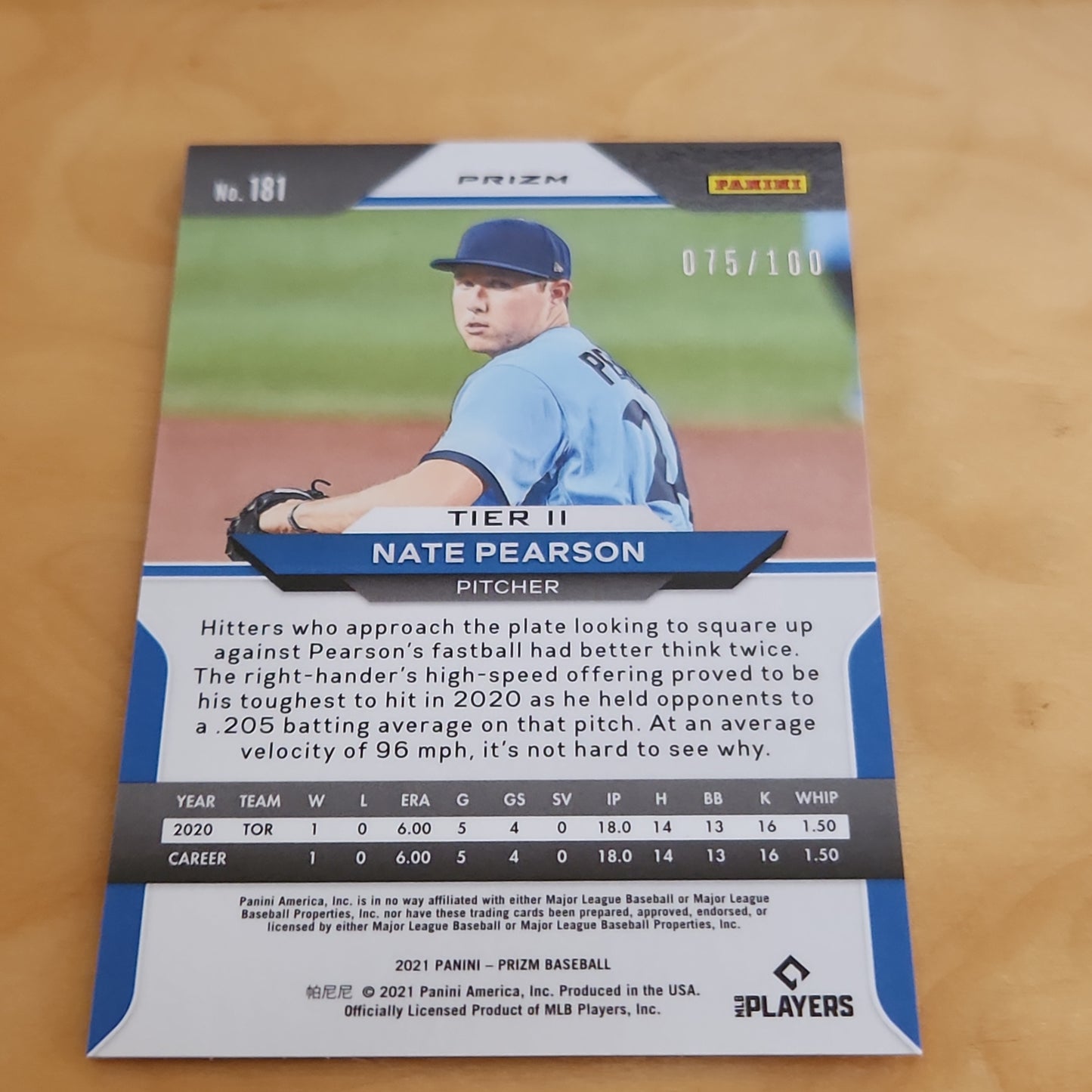 Panini Prizm Orange Nate Pearson RC 075/100 #181