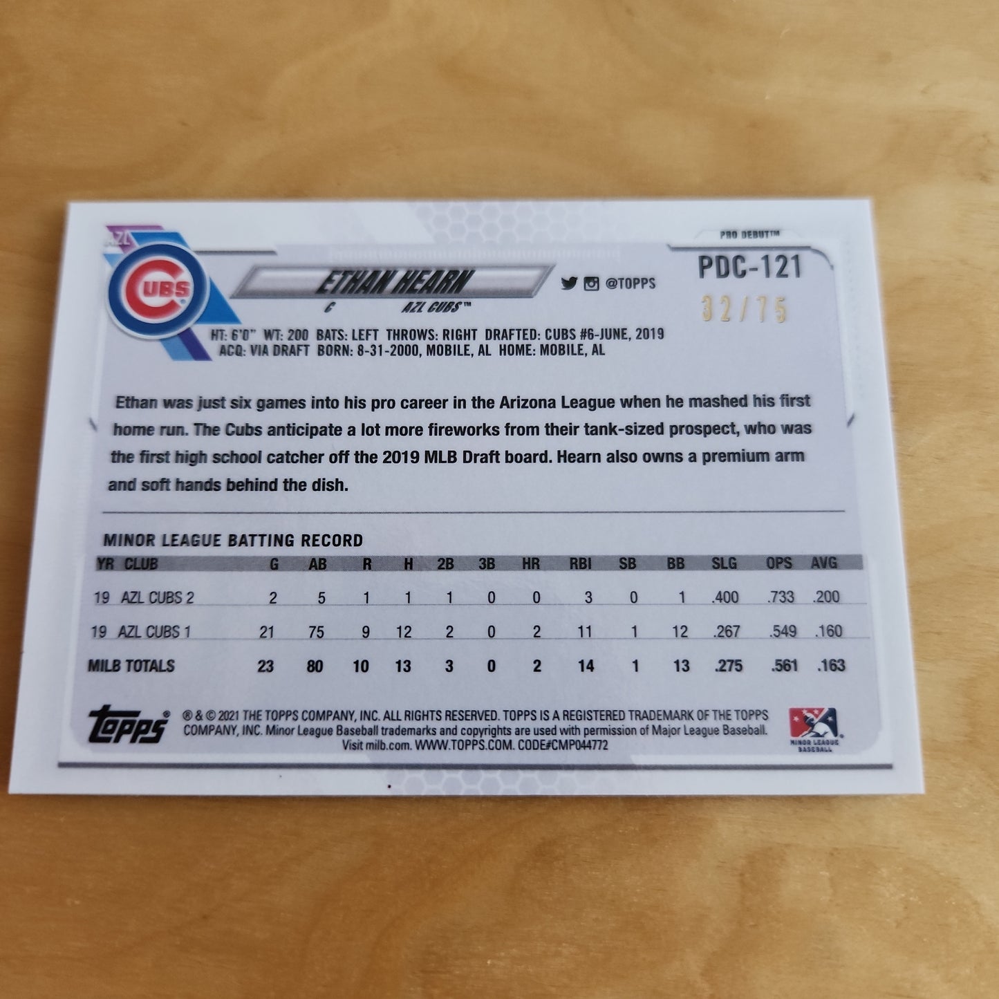 Topps Chrome Green Pro Debut Ethan Mearn 32/75 PDC-121