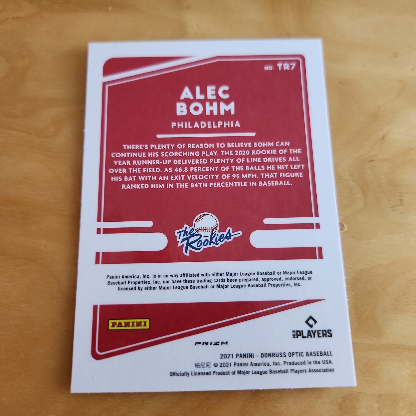 Panini Prizm Optic The Rookies Alec Bohm #TR7