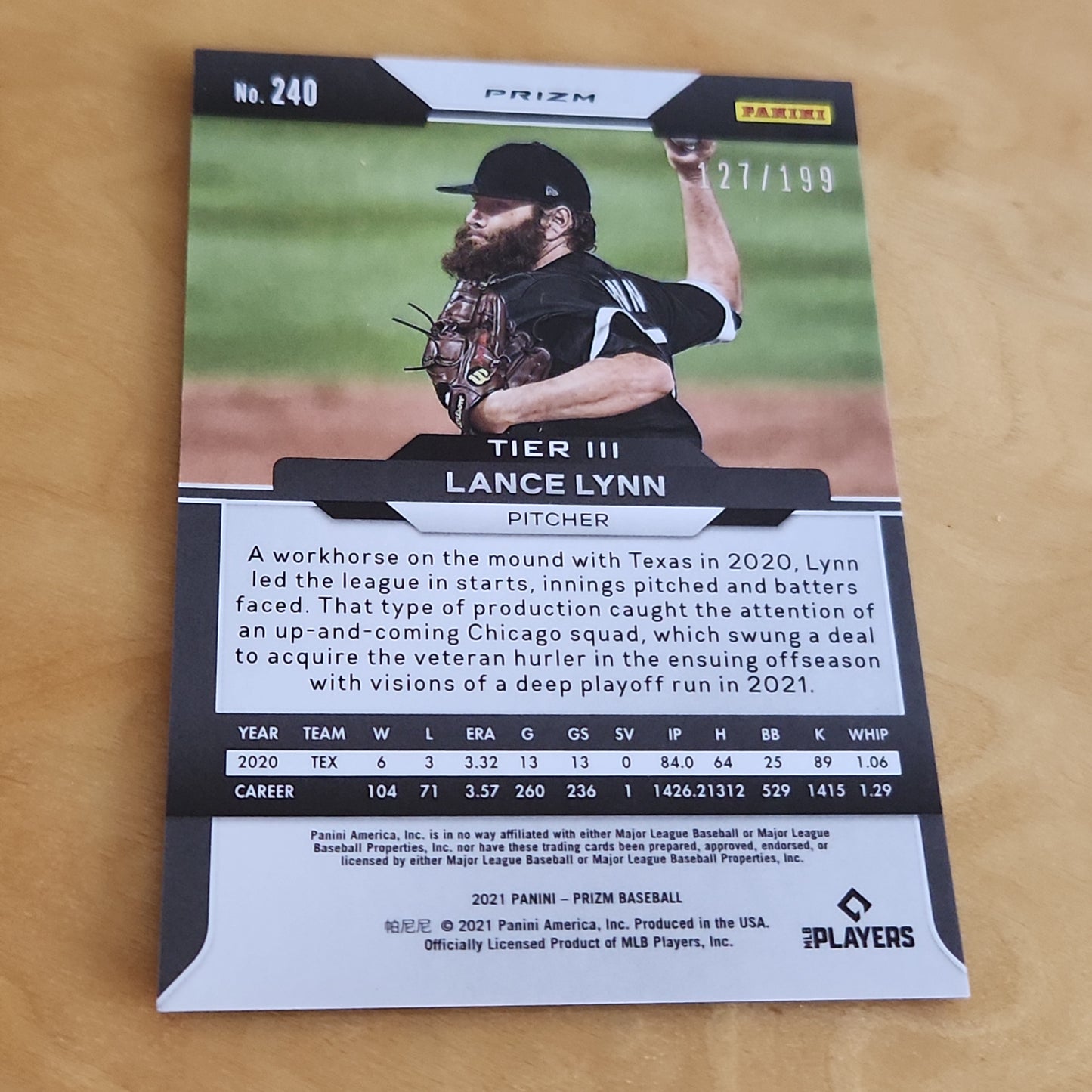 Panini Prizm Blue Refractor Lance Lynn 127/199 #240