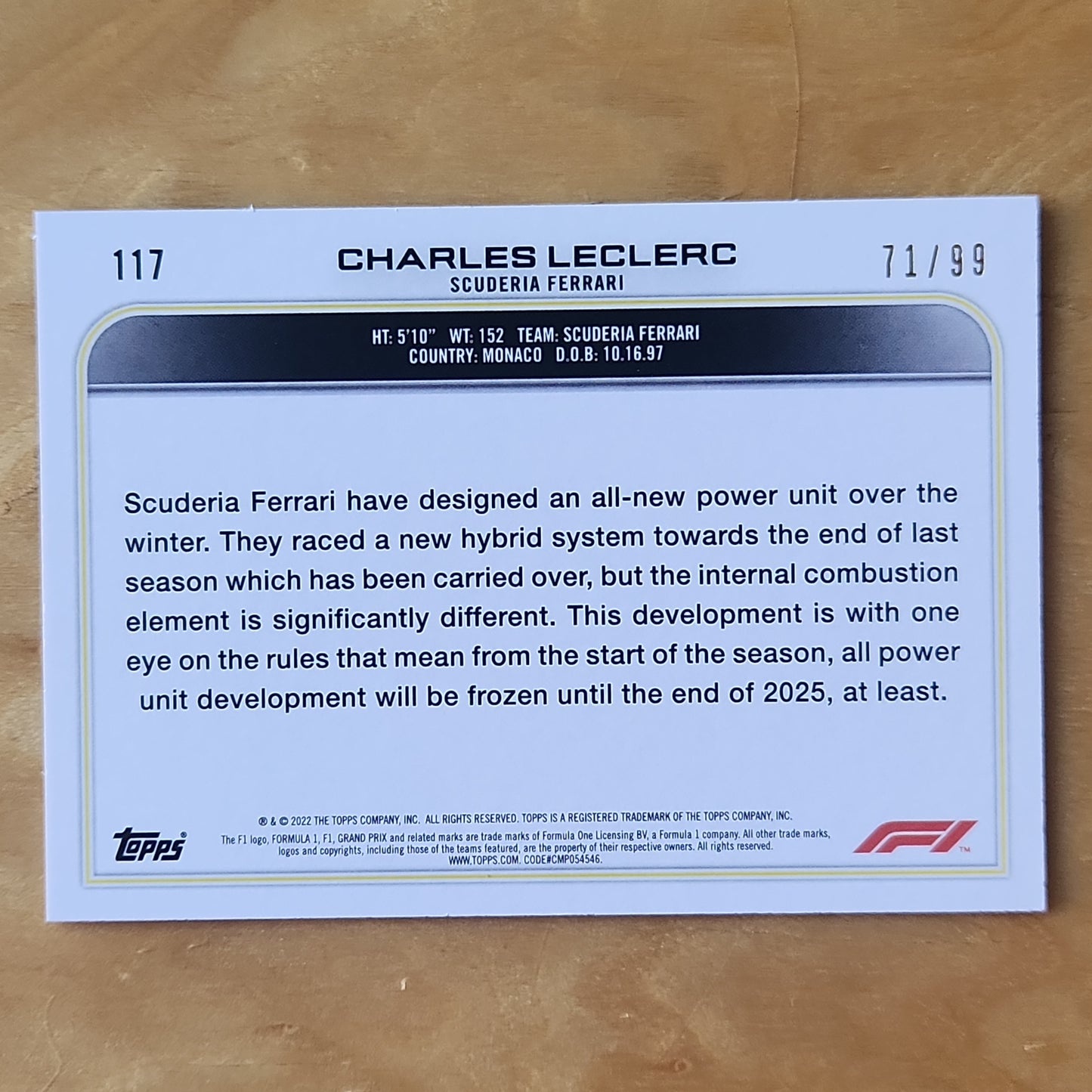2022 Topps F1 Racing Charles Leclerc #117 Blue Parallel 71/99