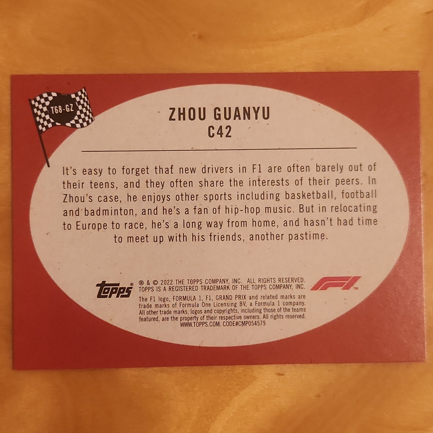 2022 Topps F1 Racer Zhou Guanyu C42 RC #T68-GZ