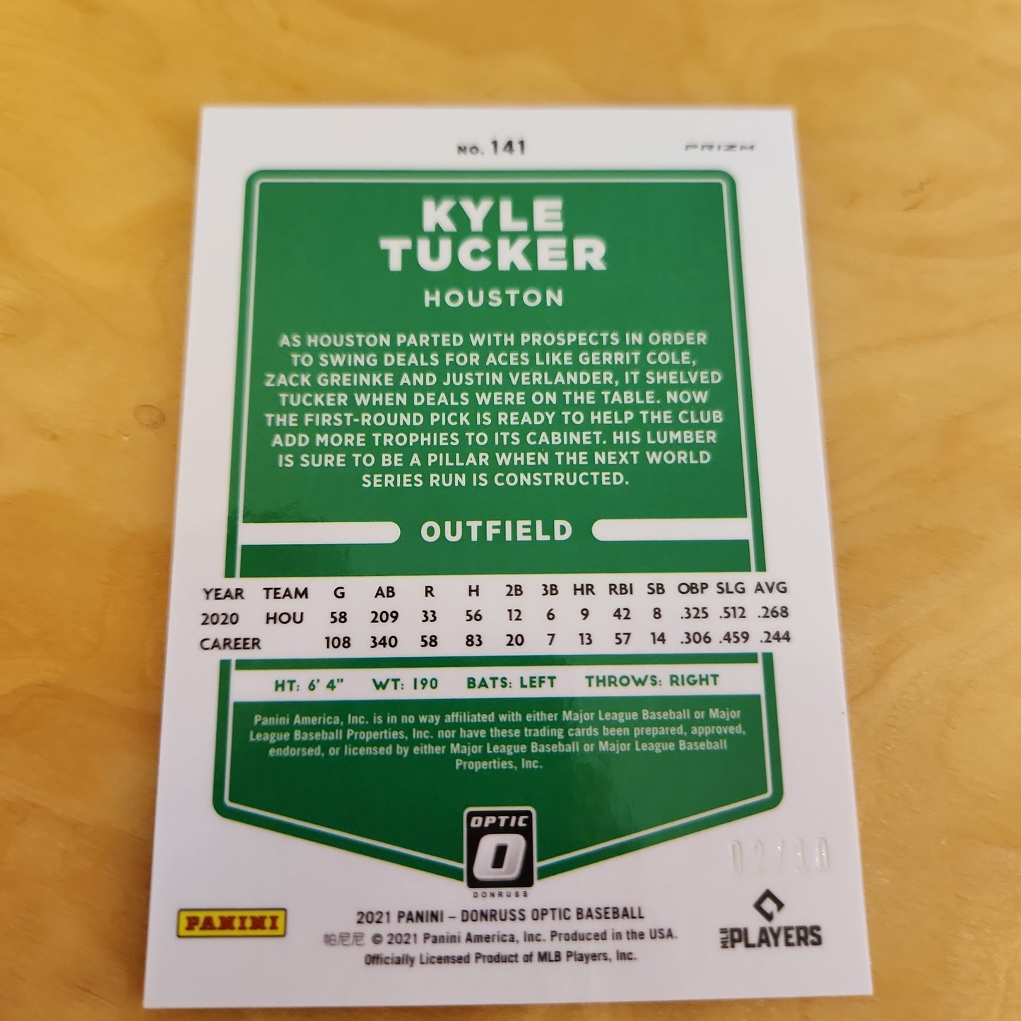 Panini Prizm Optic Yellow Kyle Tucker 2/10 #141