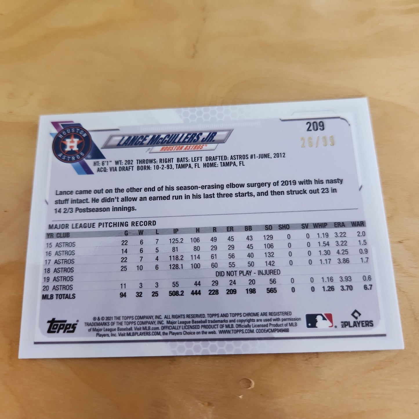 Topps Chrome B Green Lance McCullers 26/99 #209