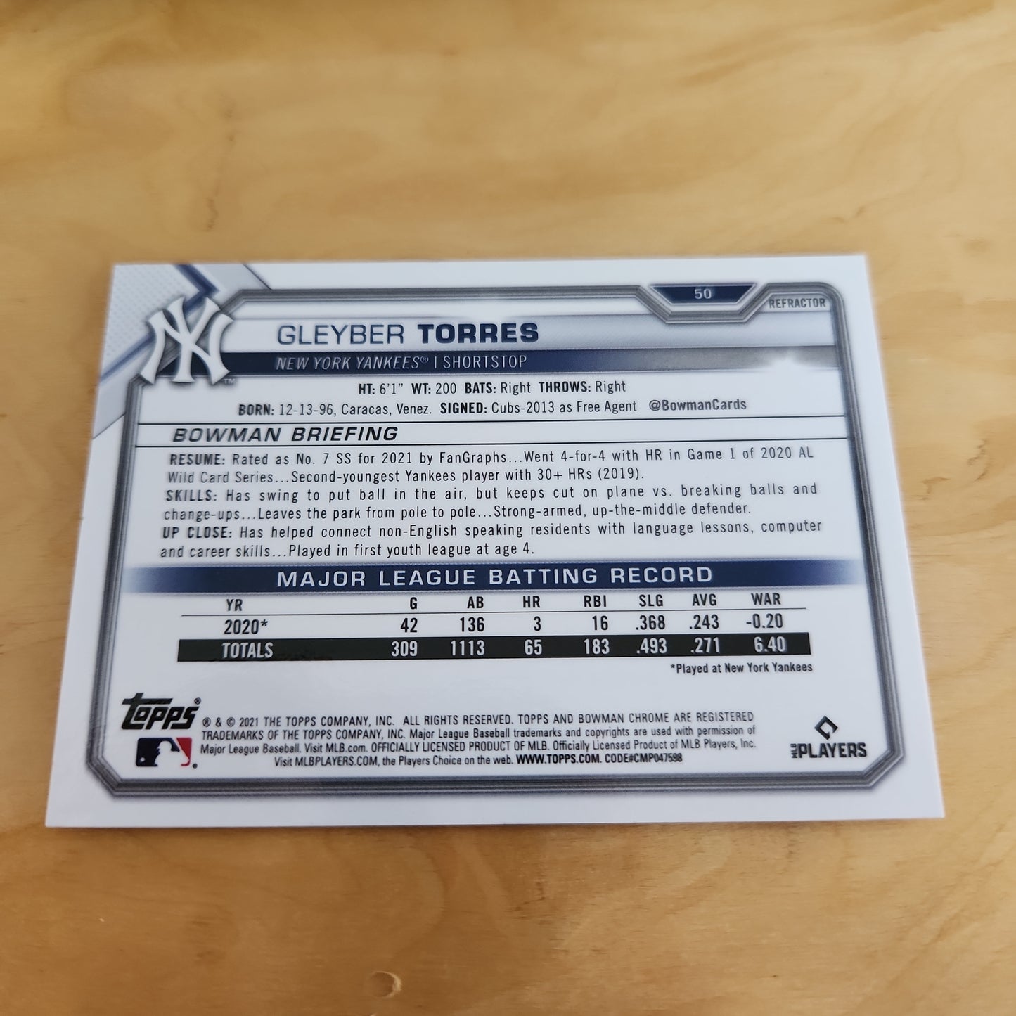 Topps B Chrome Gleyber Torres 020/499 #50