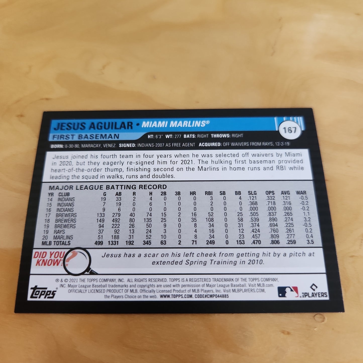 Topps BL Jesus Aguliar 164/199 #167