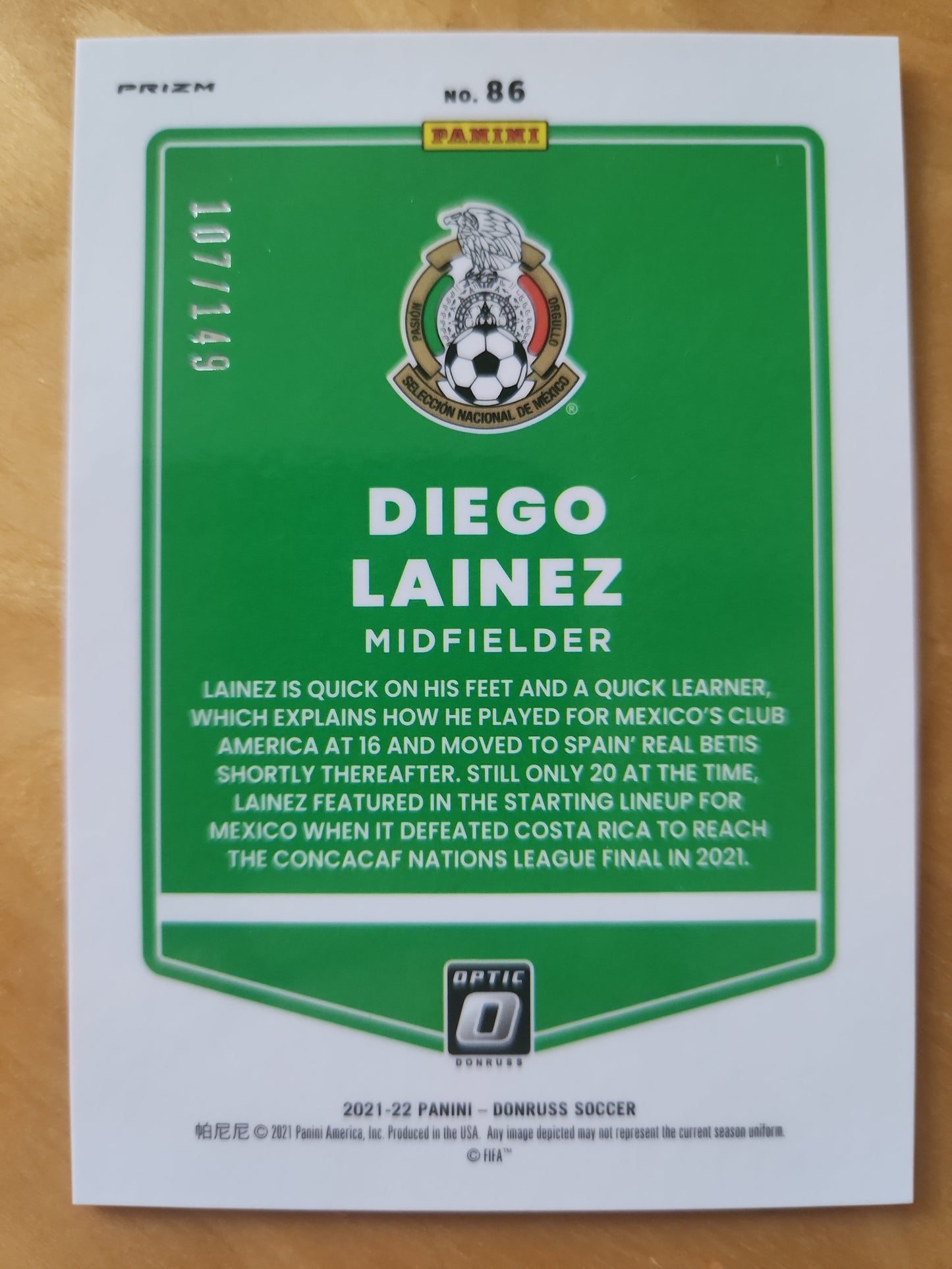 2021-22 Panini Soccer Donruss Road To Qatar Optic SILVER PRIZM Diego Lainez #86 Red Parallel 107/149