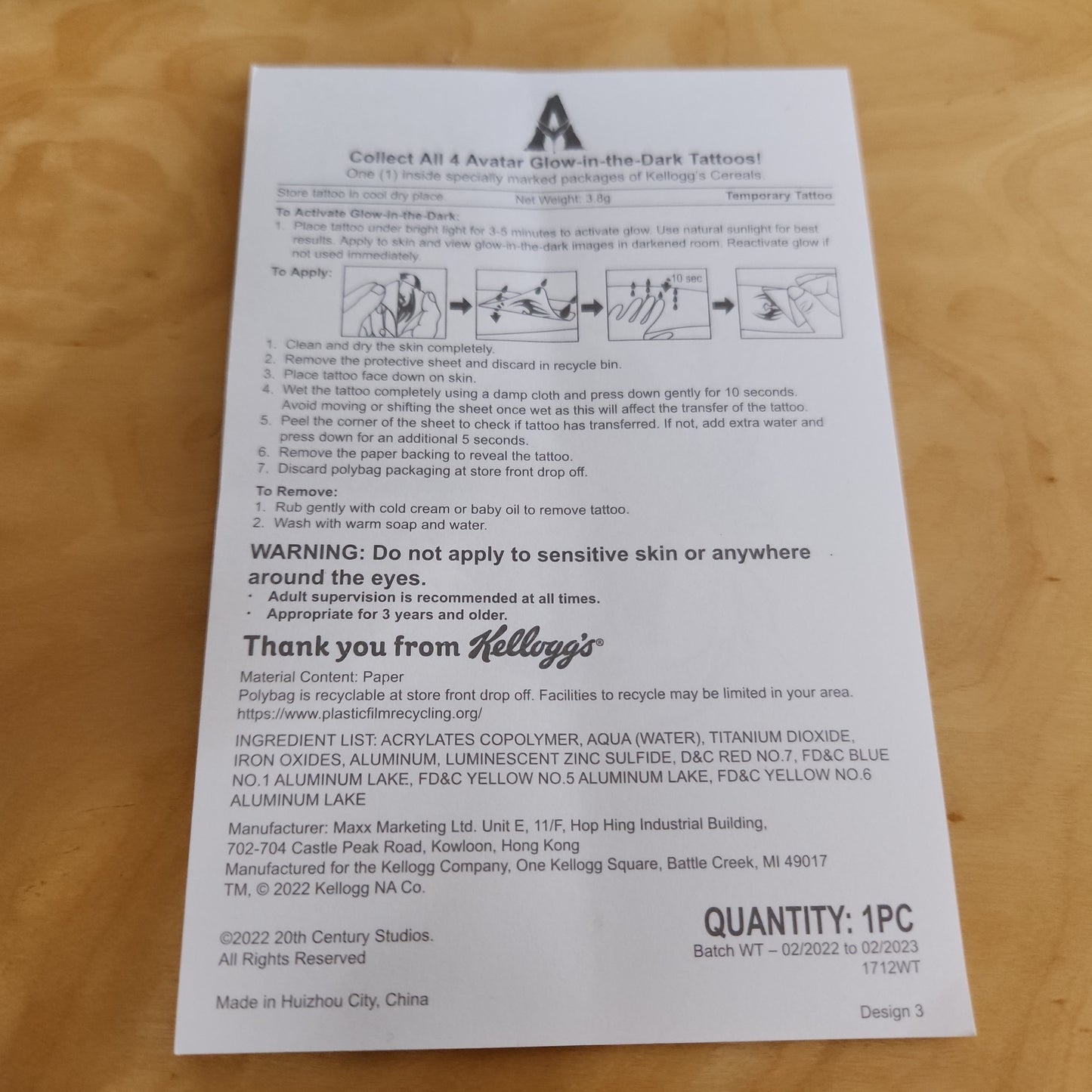 Kellugg's Avatar Glow In The Dark Tatoo