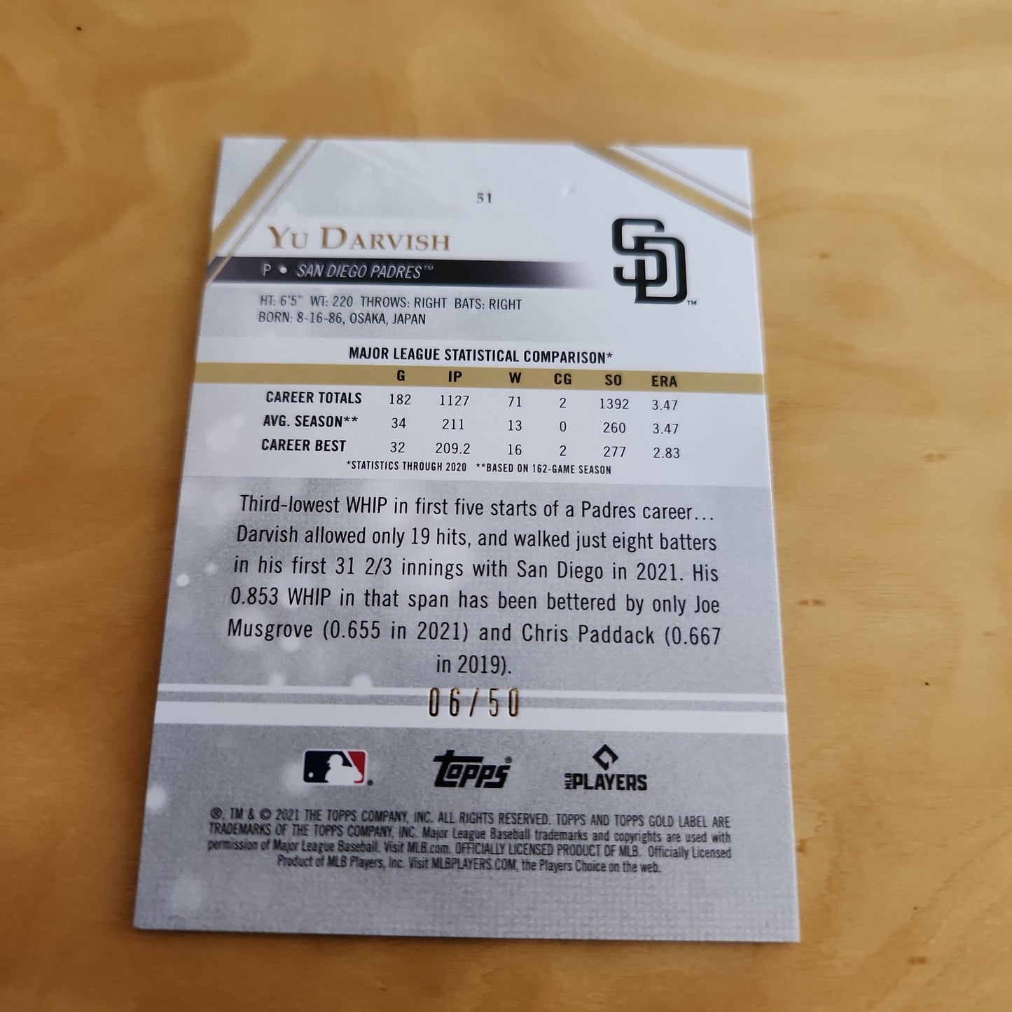 Topps Gold Label Blue Yu Darvish 06/50 #51