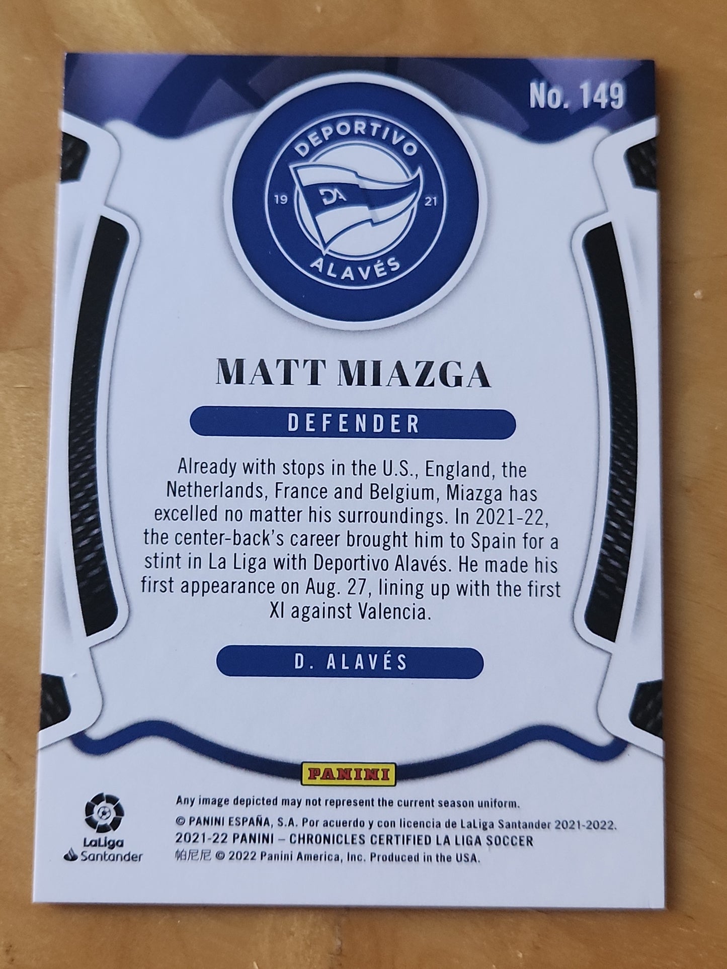 2021-22 Panini Chronicles Certified La Liga Soccer Matt Miazga #149 Blue Parallel 90/99