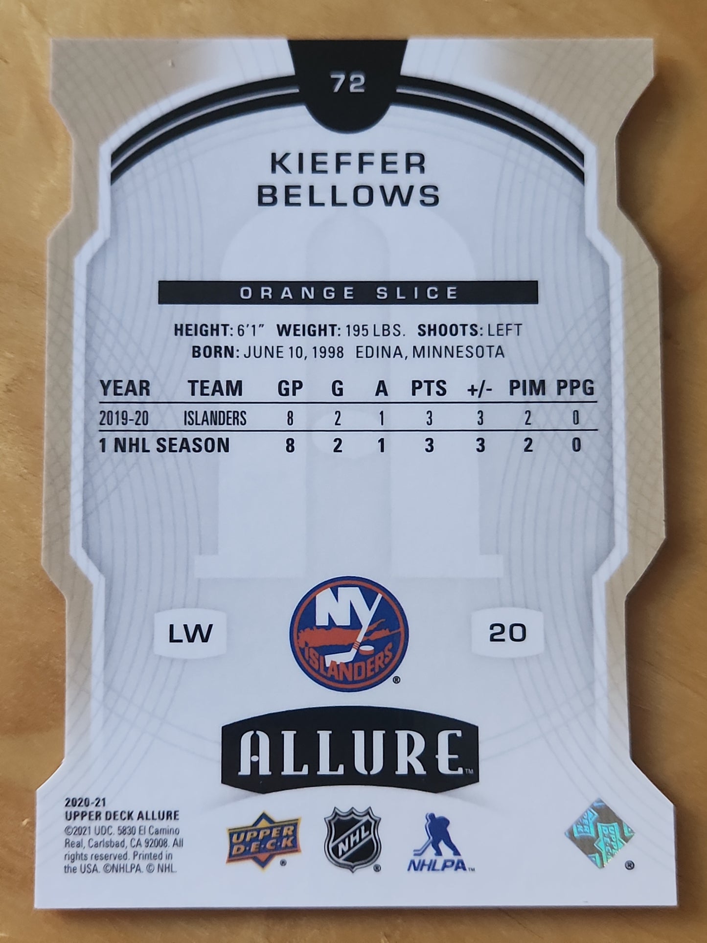 2020-21 Upper Deck Allure Keiffer Bellows Orange Slice Islanders #72