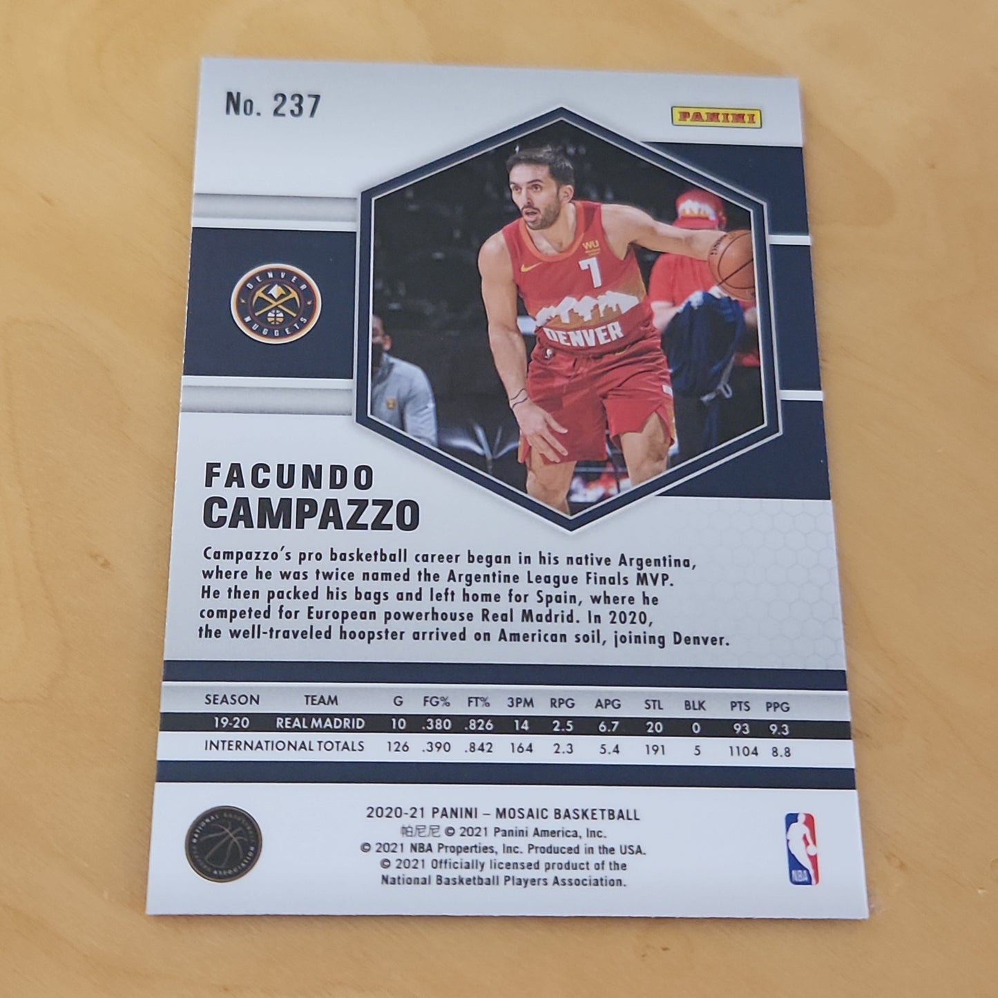 Panini Prizm Mosaic Facundo Campazzo RC #237