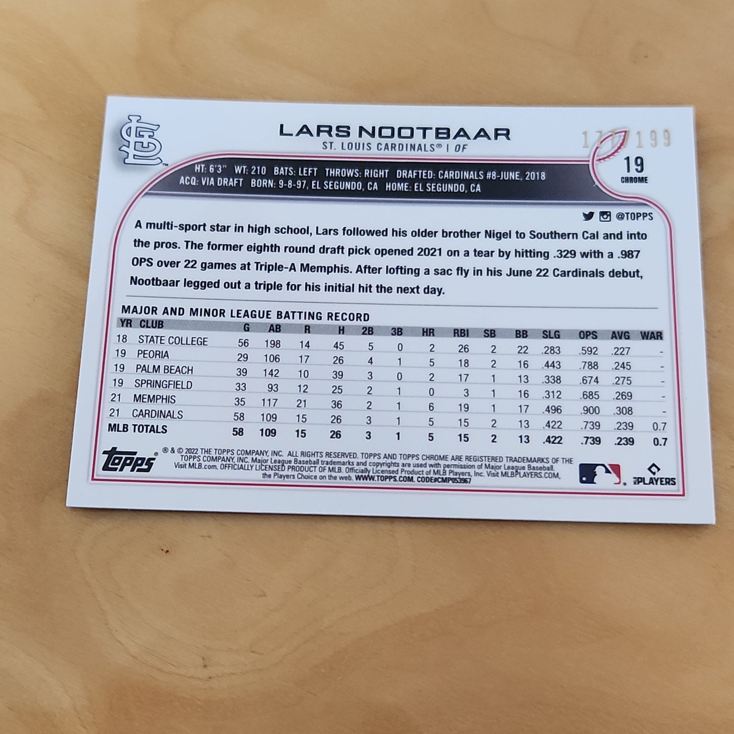 Topps Chrome Green Lars Nootbaar RC 171/199 #19