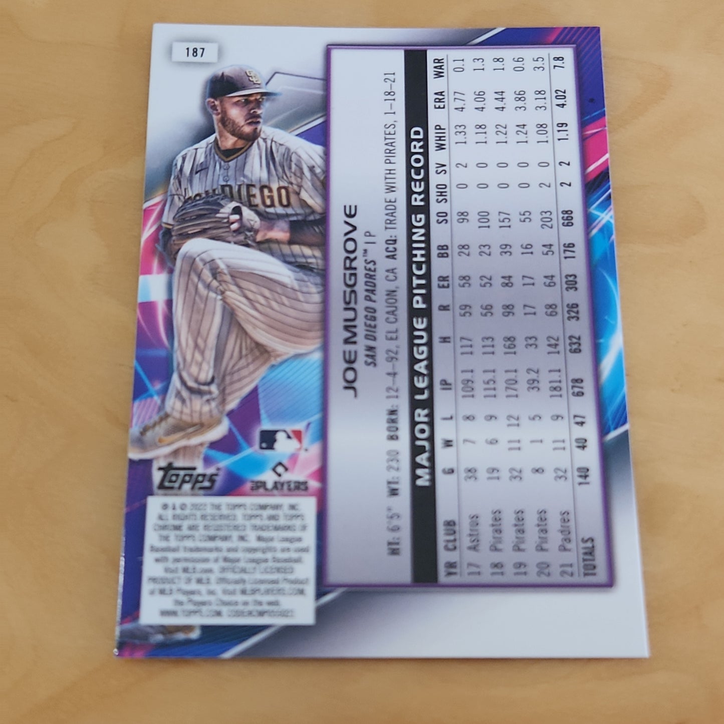 Topps Chrome Cosmic Joe Musgrove #187