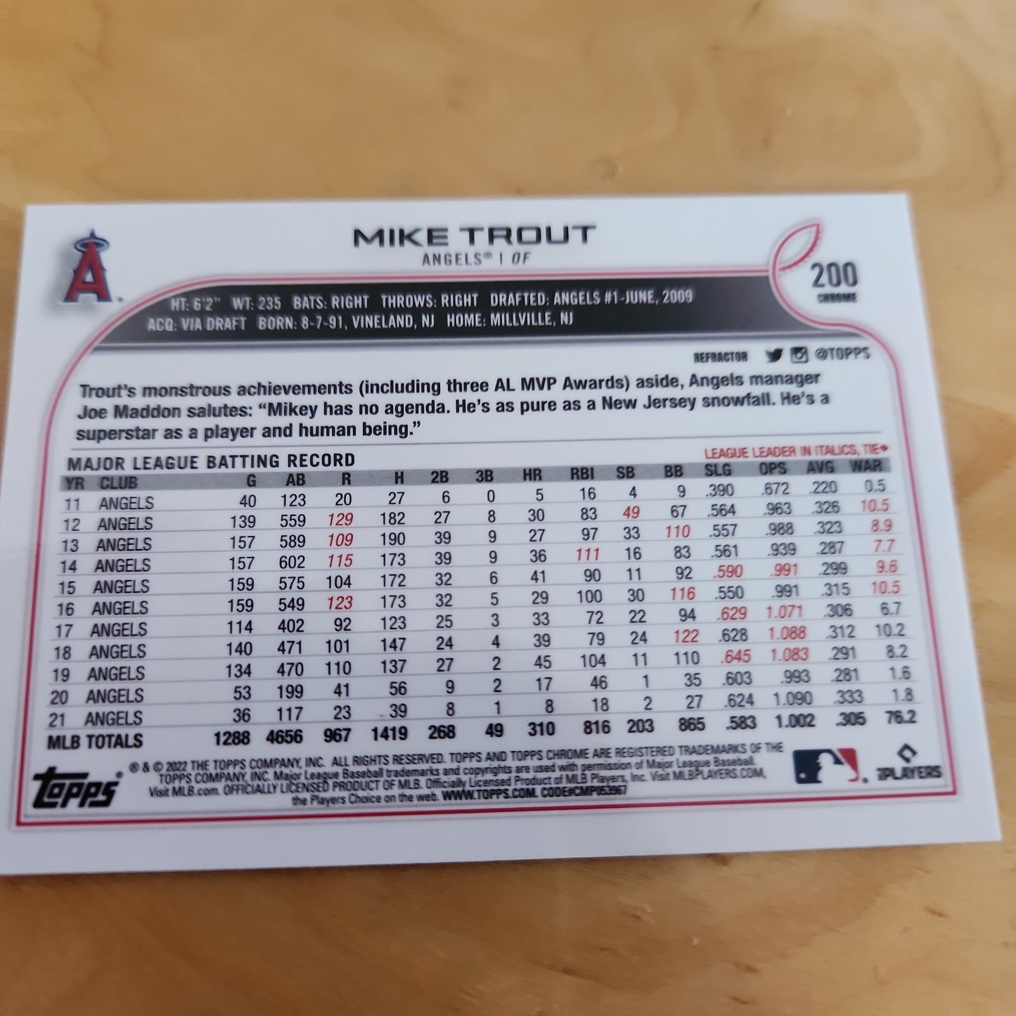 Topps Chrome Mike Trout #200