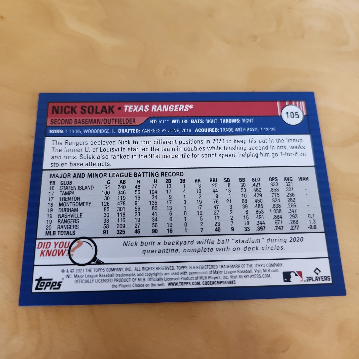 Topps BL Nick Solack 23/50 #105