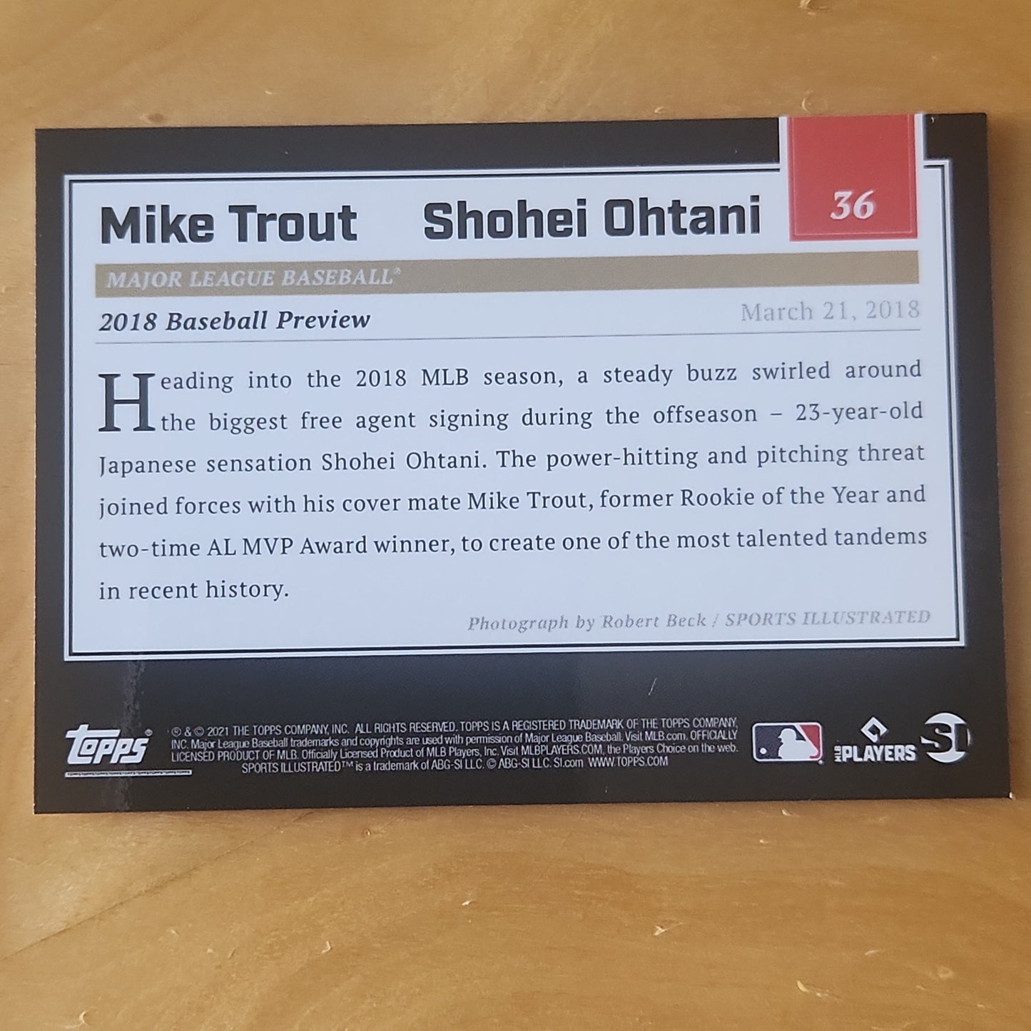 2021 Topps 2018 Baseball Preview MVP Mike Trout | Shoehi Ohtani #36 55/70