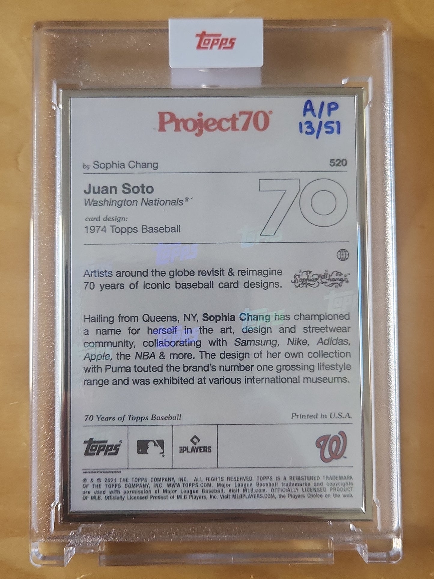 2021 Topps Project70 Juam Soto #520 Sophia Chang Artist Proof 13/51