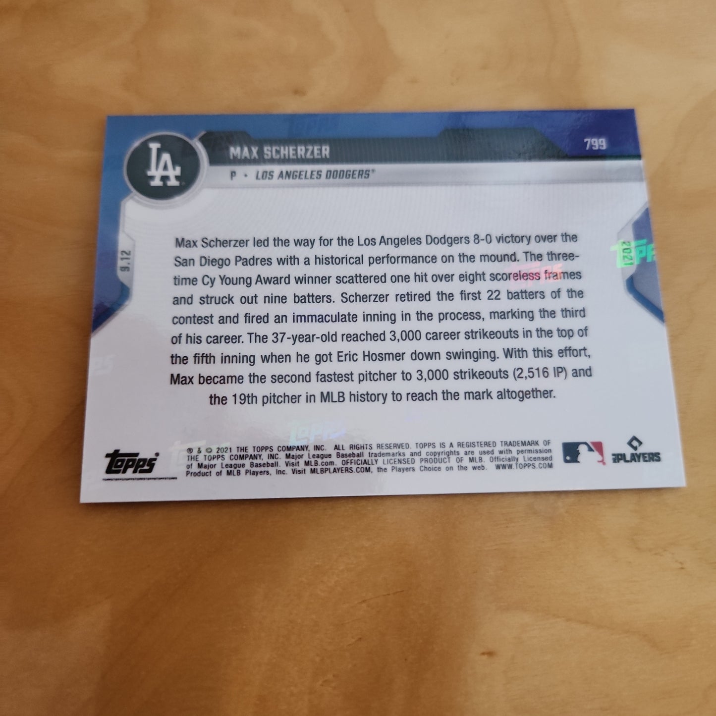 Topps Now Blue Matt Scherzer 14/49 #799