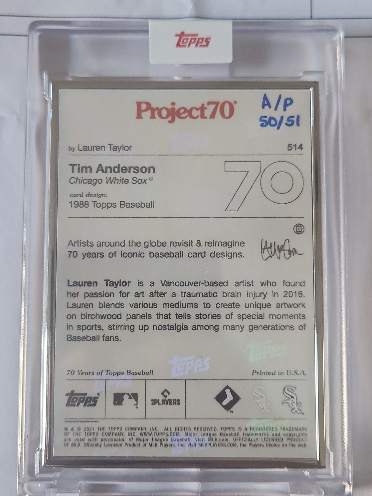 2021 Topps Project70 1987 Tim Anderson #514 Artist Proof by Lauren Taylor 50/51