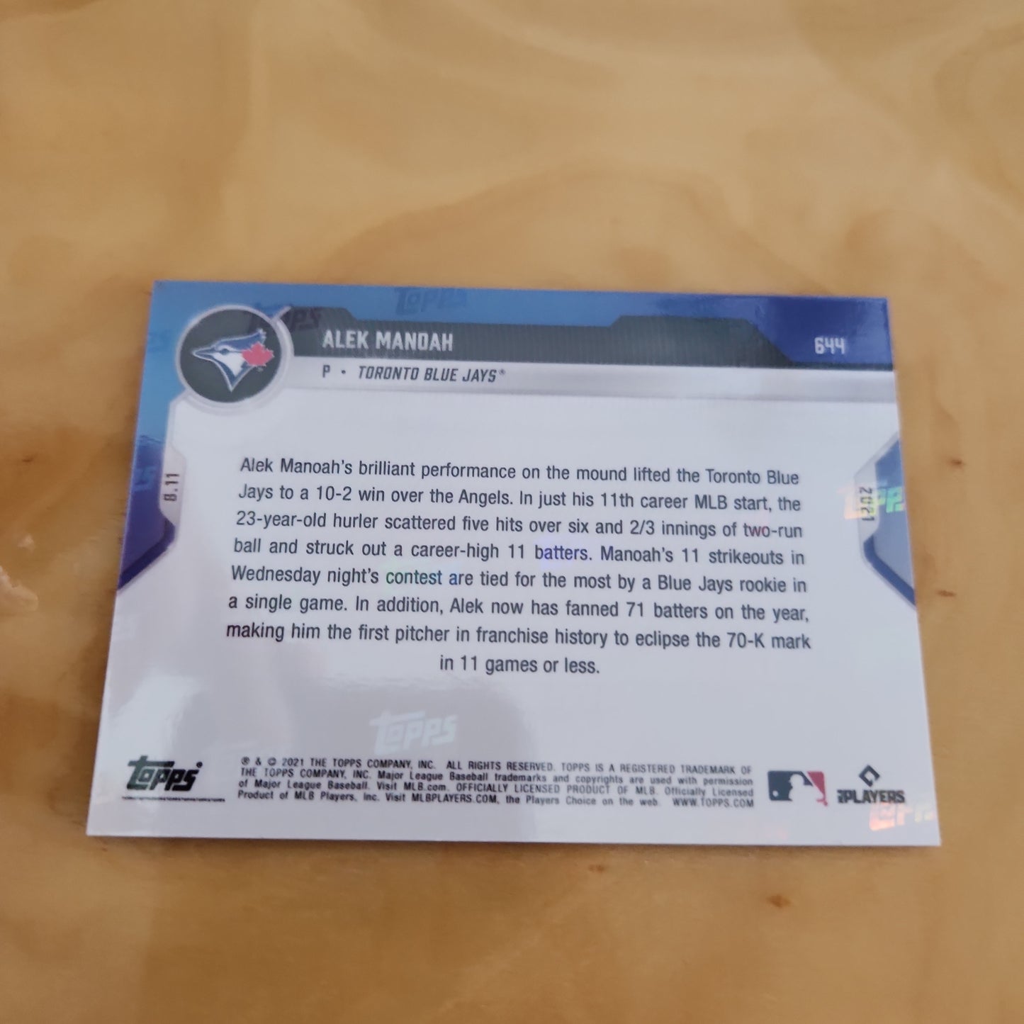 Topps Now Blue Alek Mandah 08/49 #644