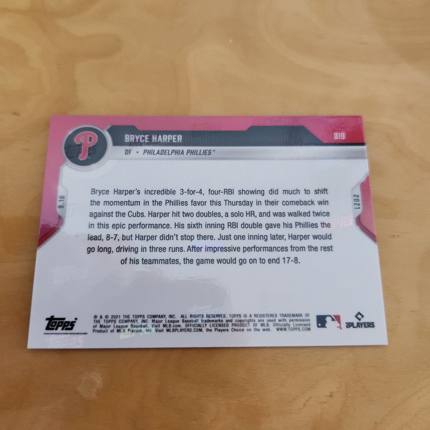 Topps Now Blue Bryce Harper 07/49 #819