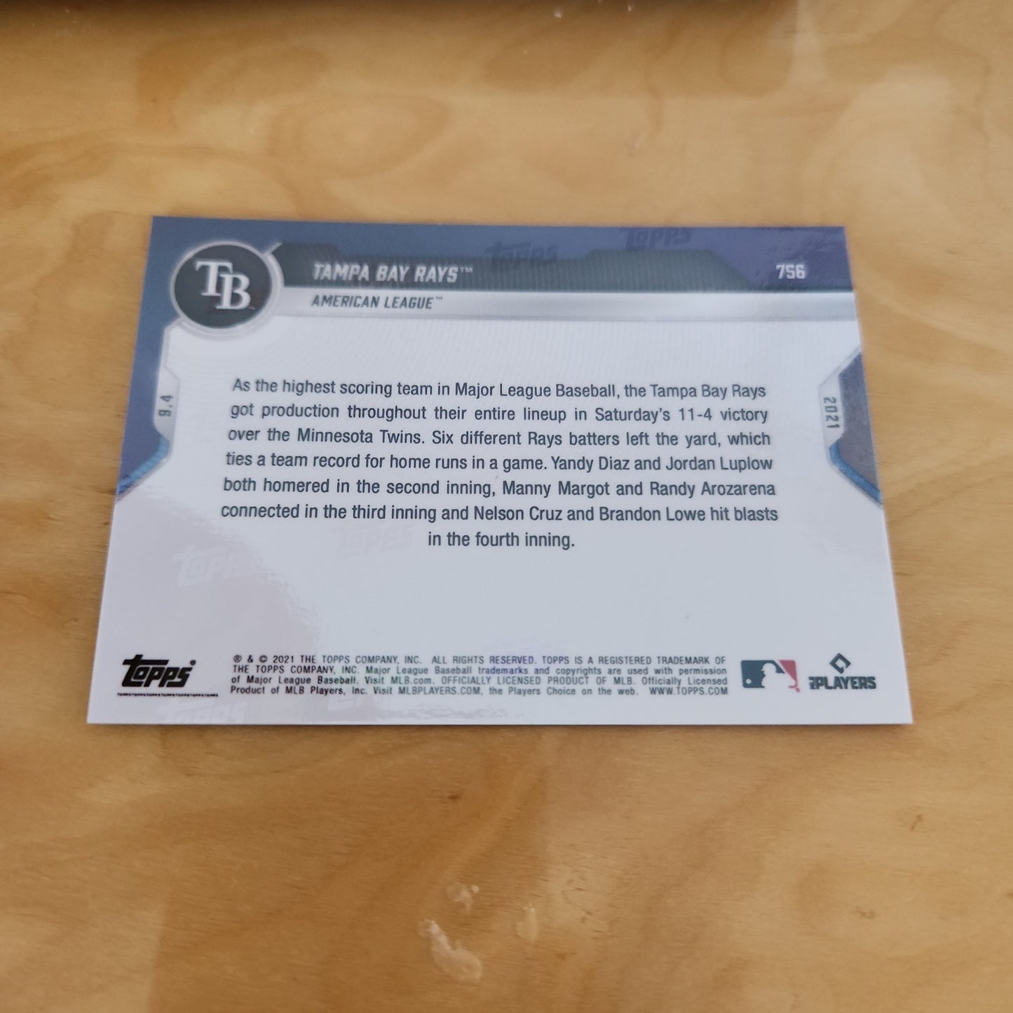 Topps Now Blue Tampa Bay Rays 13/49 #756
