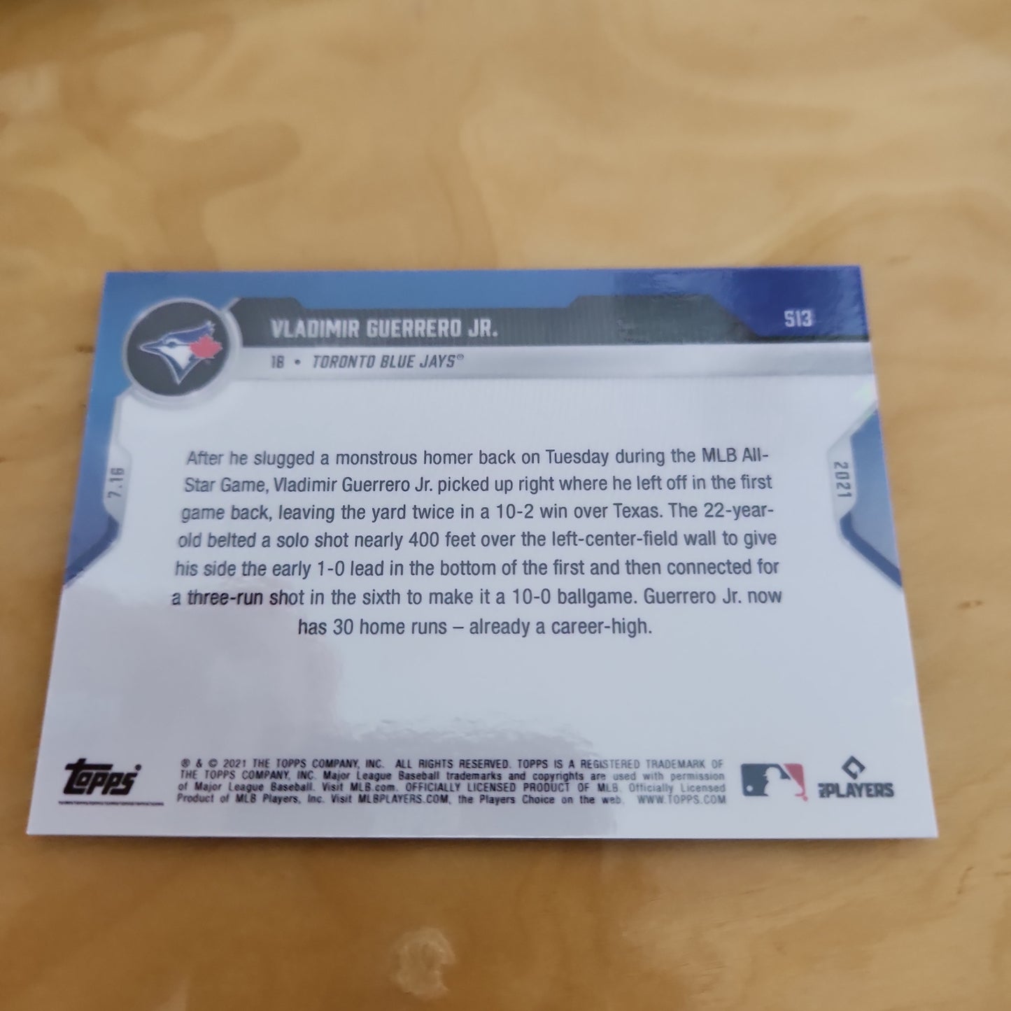 Topps Now Blue Vladimir Guerrero Jr. 02/49 #513