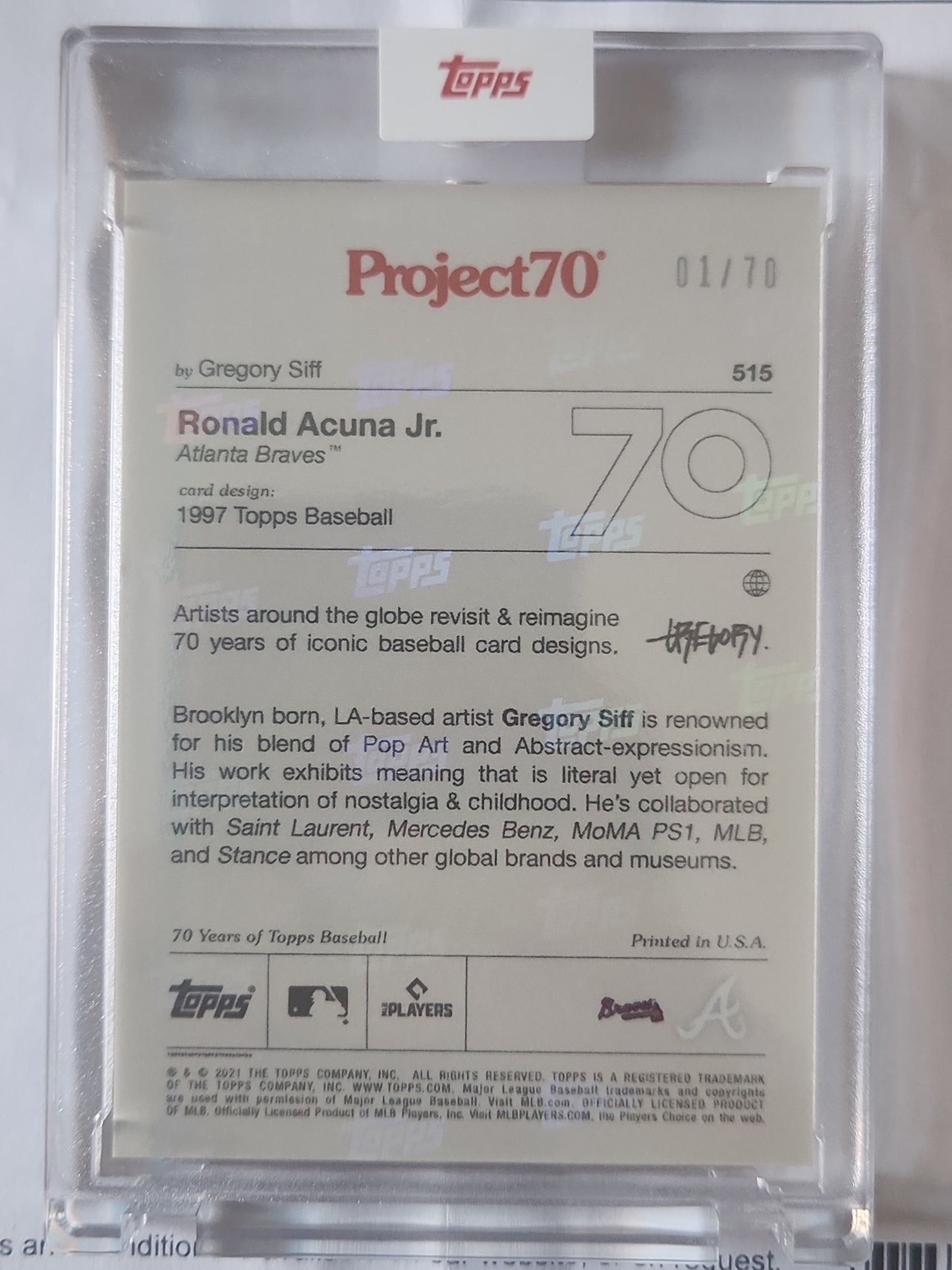 2021 Topps Project70 1997 Ronald Acuna Jr. #515 by Gregory Siff Rainbow Refractor 01/70