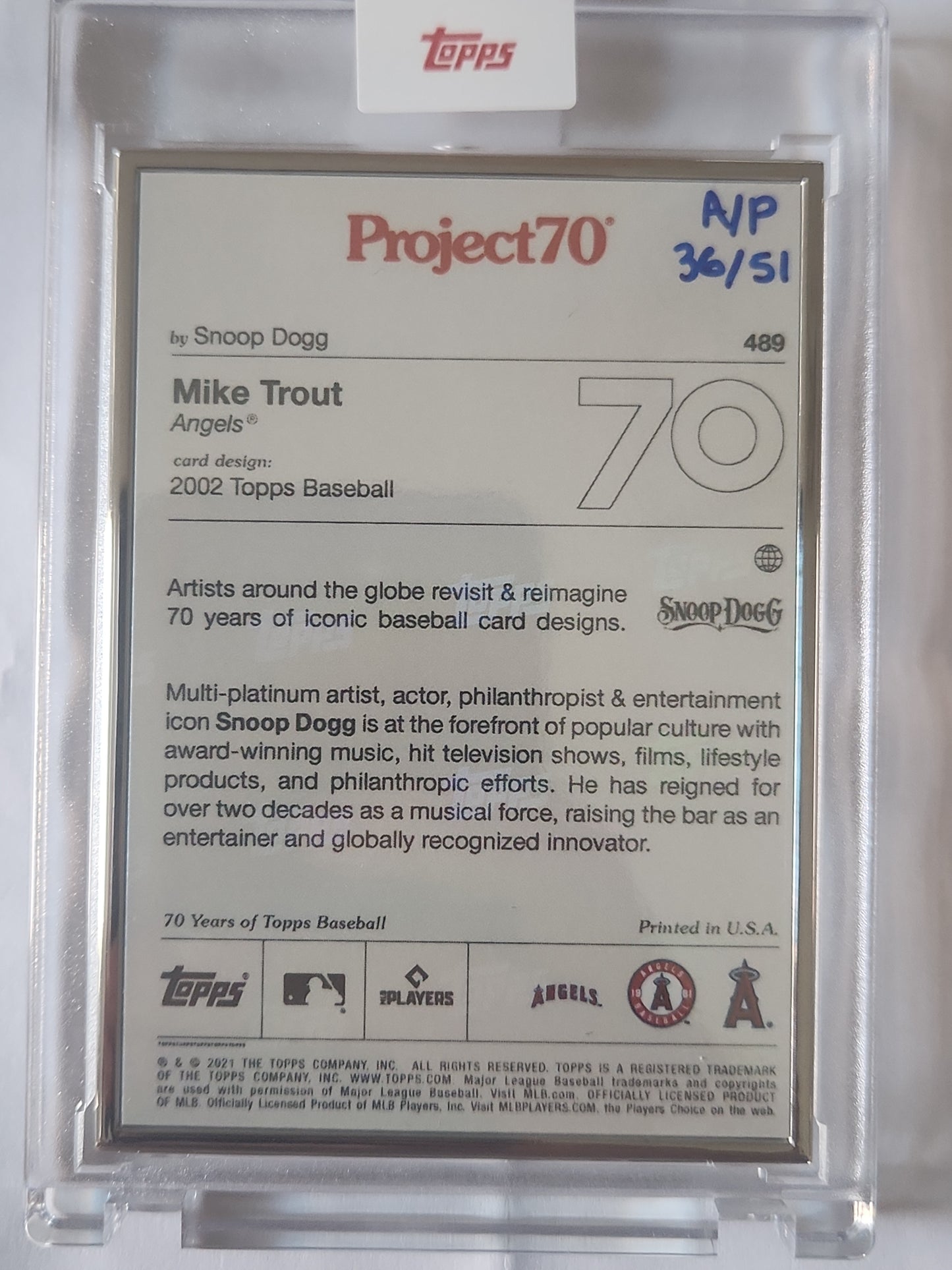 2021 Topps Projecr70 Mike Trout #489 Artist Proof by Snoop Dog 36/51