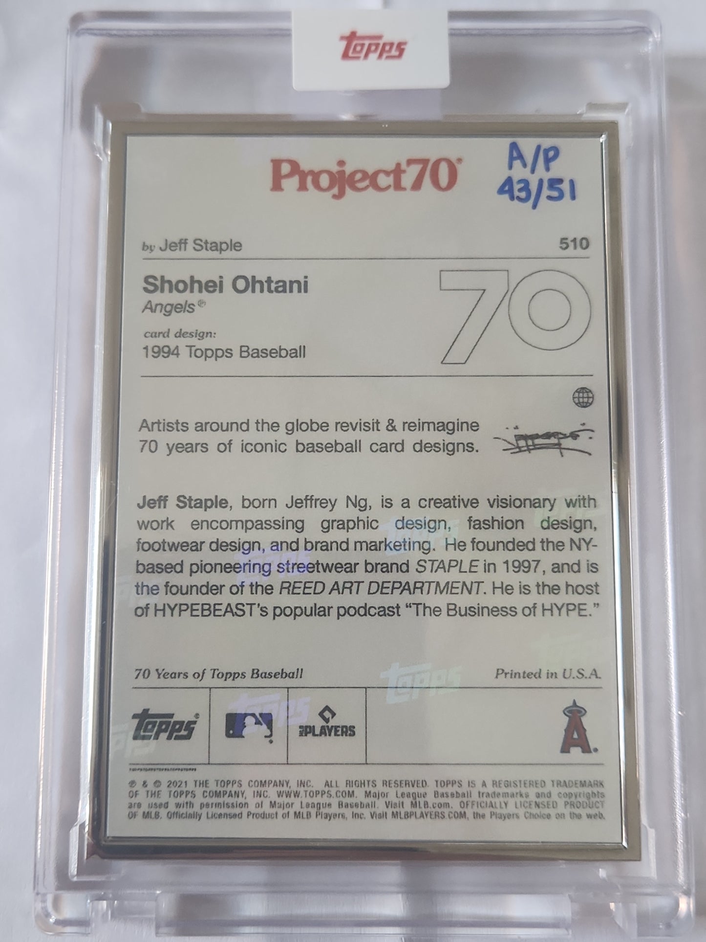 2021 Topps Project70 1994 Shohei Ohtani #510 Artist Proof by Jeff Staple 43/51